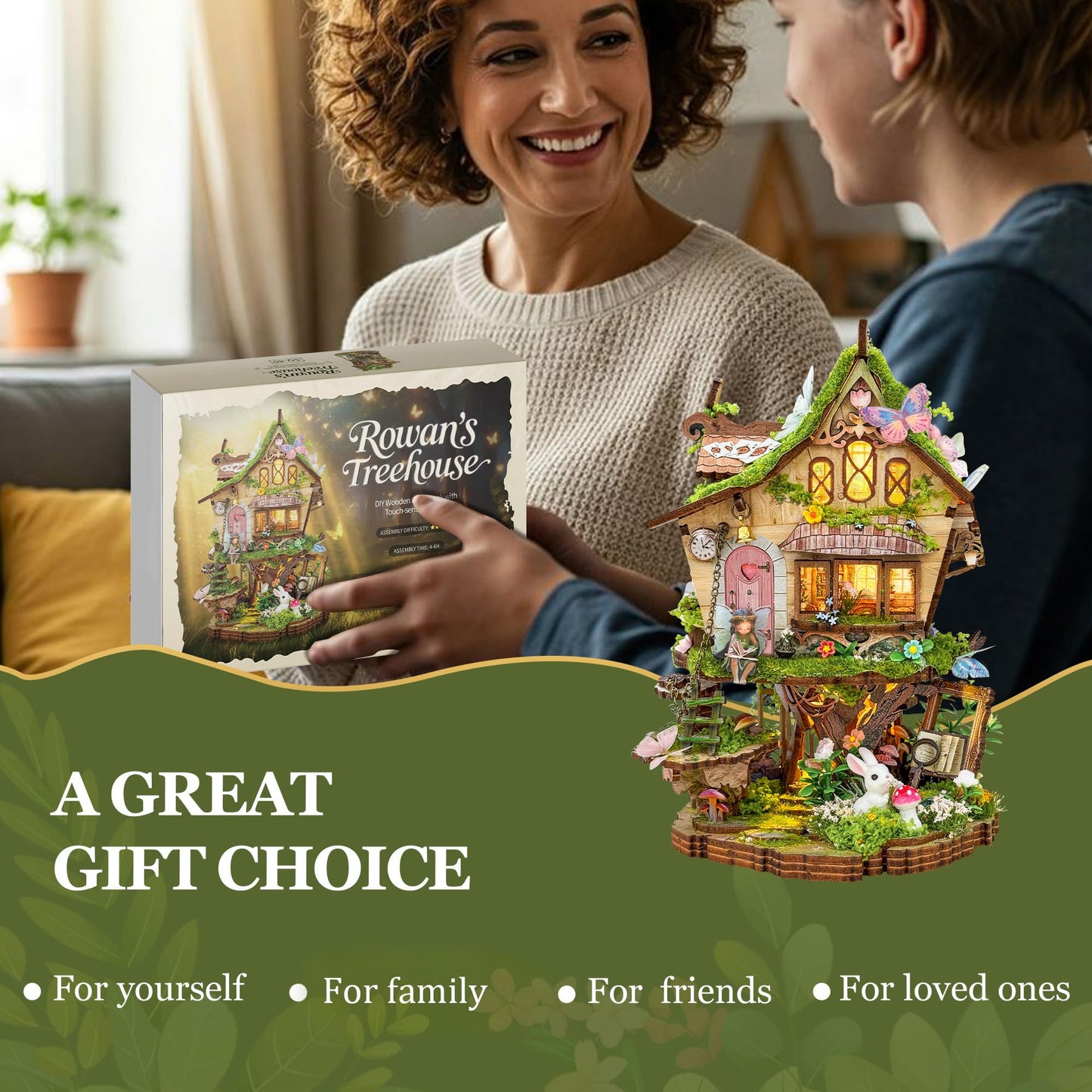 LORENOOK Book Nook Kits for Adults, DIY Miniature House with Warm LED Lights, Fantasy Treehouse Booknook, Bookshelf Decor Gifts for Friends - Rowan's Tree House