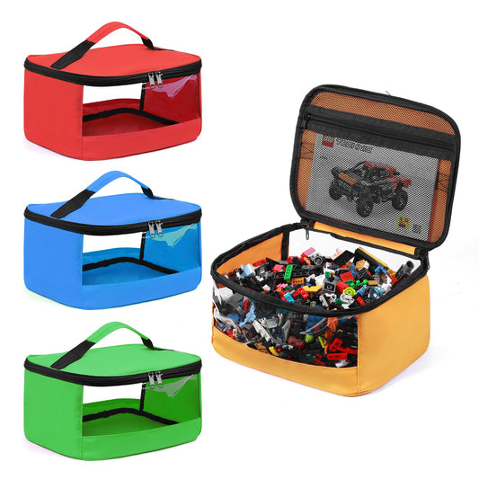 4 PCS Toy Storage Bags, Transparent PVC Toy Organizer Bag with Manual Pocket for Classic Building Bricks, Puzzles, Toy Cars, Large Size, Multicolor
