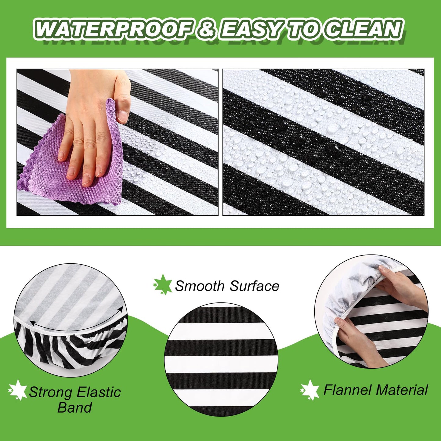 SmoothNovelty Picnic Table Cover with Bench Covers 72 x 30 Inch Waterproof Elastic Fitted Outdoor Stripe Tablecloth for 6 ft Rectangle Tables, School Camping Accessories Park(Black and White)