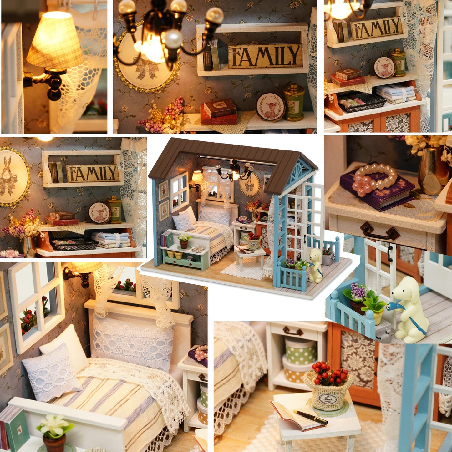 DIY Miniature Dollhouse Kit Realistic Mini 3D Wooden Mini Doll House Room with Furniture LED Lights Christmas Decoration Birthday Gift for Teens Adults (Forest time)