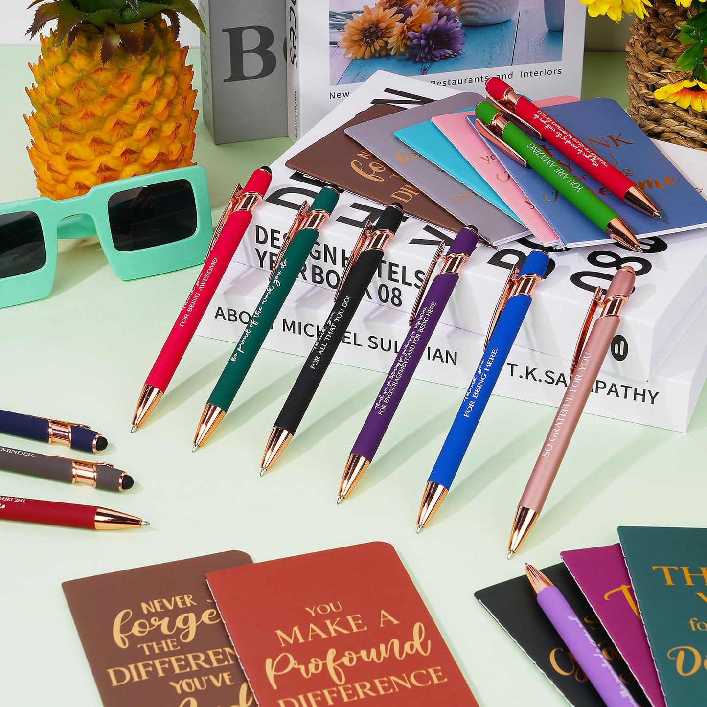 Ragnhild 48 Pcs Thank You Gifts Bulk Motivational Pens Inspirational Notepads, Mini Motivational Notebooks Gifts for Employee Teacher Staff Volunteer Coworker
