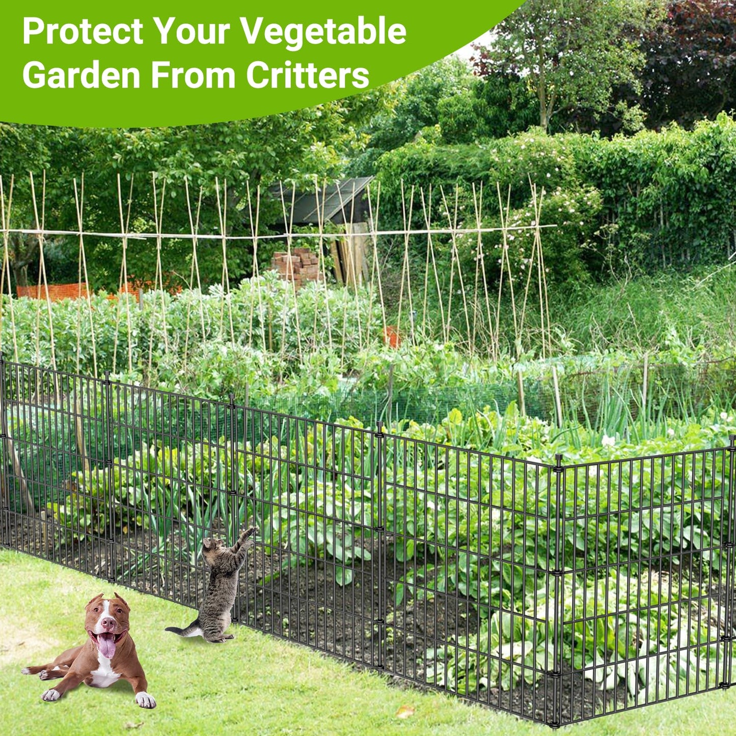 5 Panels No Dig Decorative Outdoor Garden Fence with Gate for Yard, 40 in(H) X 11.8 ft(L) Animal Barrier Fencing Rustproof Metal Wire Panel Border for Dog, Rabbits, and Patio Temporary Ground Stakes