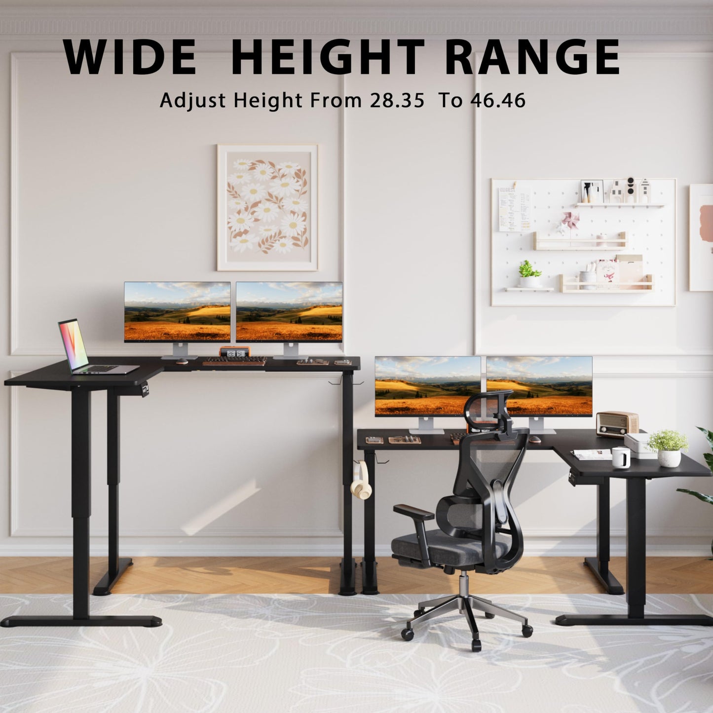 Shahoo L-Shaped Electric Standing Desk, 63 x 55 Inches Height Adjustable Coner Table, Home Office Computer Workstation, Black, 63 x 55 Inch