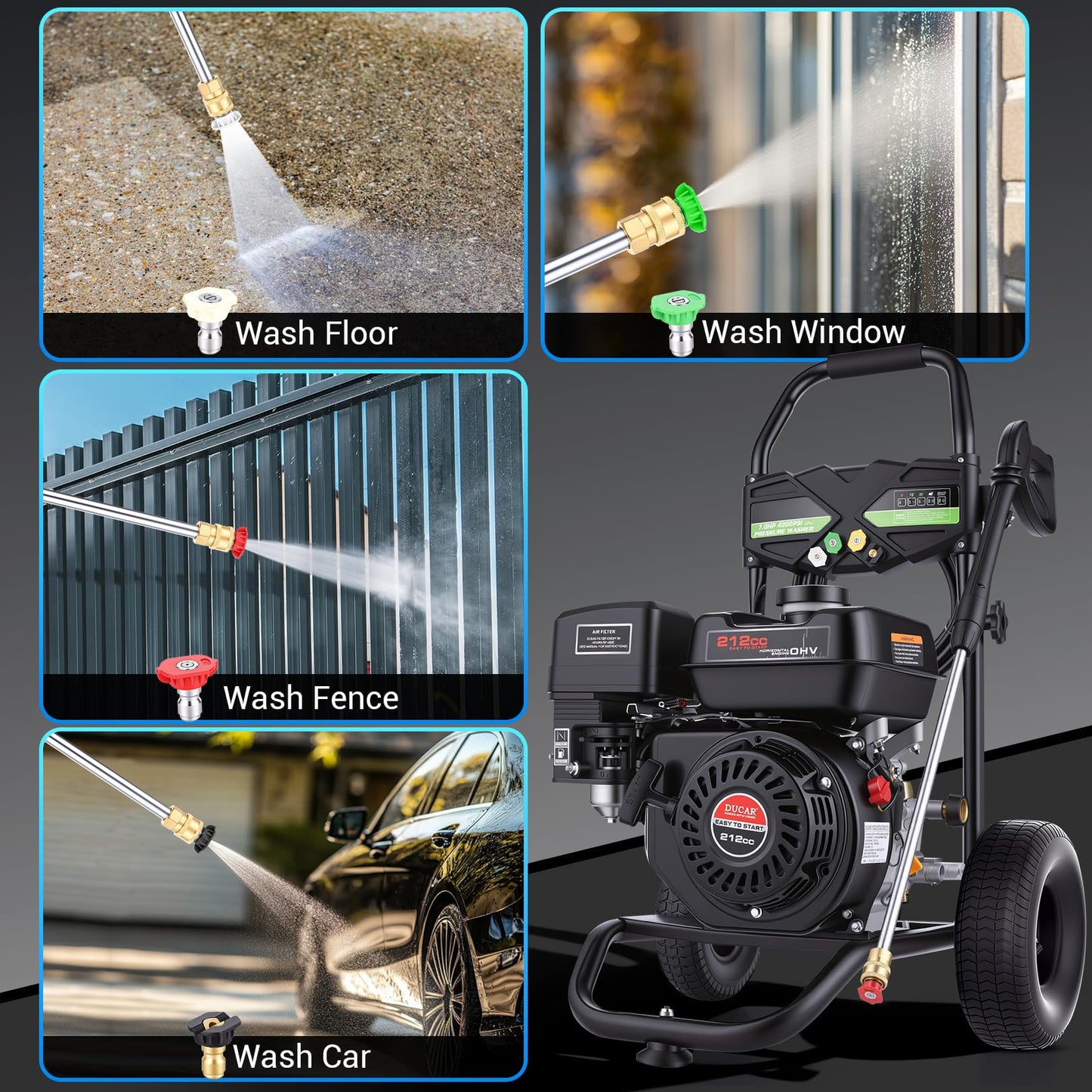 4200PSI Gas Pressure Washer 4.0GPM Gas Power Washer 212CC Gas Powered Washing Machine Commercial High Pressure Washer with 25ft Hose&5 Nozzles for Patio Garden Yard Vehicle,EPA/CARB/ETL