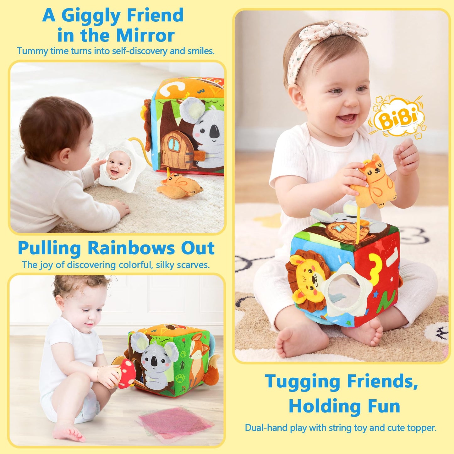 URMYWO Baby Tissue Box Toy, Montessori Sensory Toys 6-12 Months with Crinkle Paper & Scarves, Fine Motor Skills, Valentine's Day Easter Basket Stuffers, Gifts for Infants 6 9 12 18 Months Old