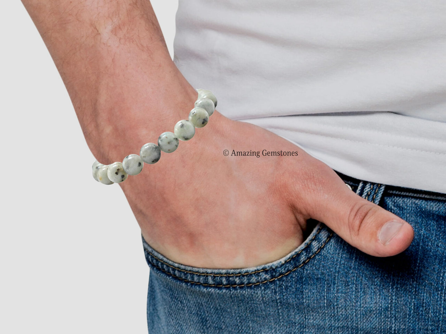 Amazing Gemstone Crystal Bracelet for Women Men's Gifts - Protection Healing Crystal Bracelet - 8mm Gemstone Beaded Stretchable Bracelet Pulseras Para Hombres Mujer Stocking Stuffers Mothers Day Gift (Kiwi Jasper)