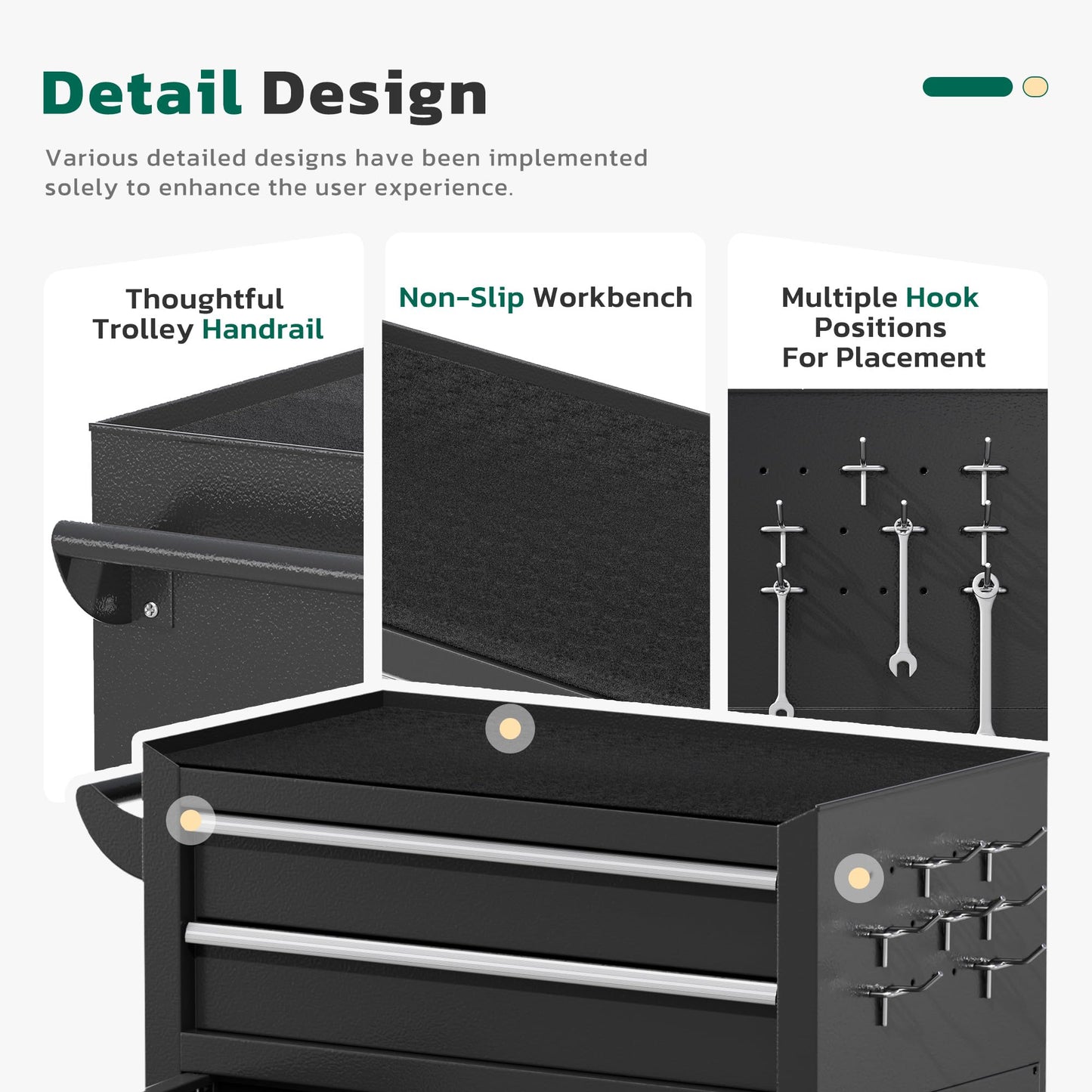 Greenvelly Metal Tool Chest,8-Drawer Rolling Tool Cart with Wheels,2 in 1 Detachable Tool Cabinets,Tool Box,Liners and Locking System for Garage,Warehouse,Workshop, Barbershop(Black)