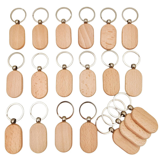50PCS Wood Keychain Blanks,Unfinished Wooden Key Rings with Metal Loops for Laser Engraving DIY Craft Christmas Ornaments (Playground Shape)
