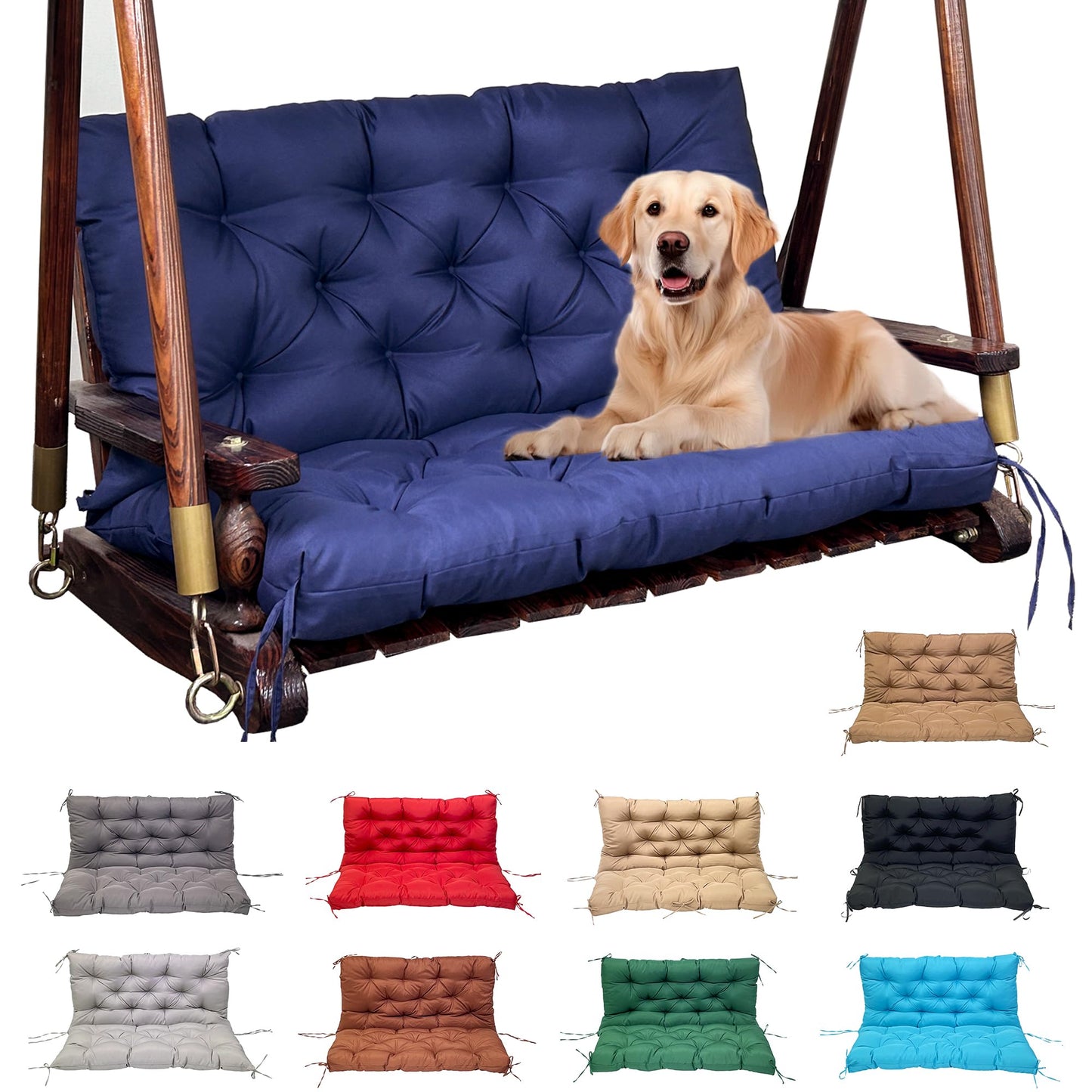 MDYHPN Porch Swing Cushions Replacement: Waterproof 2-3 Seater Patio Bench Cushion with Backrest Ties - 4 Inch Thickened Swing Seat Cushion for Garden Backyard Outdoor Furniture