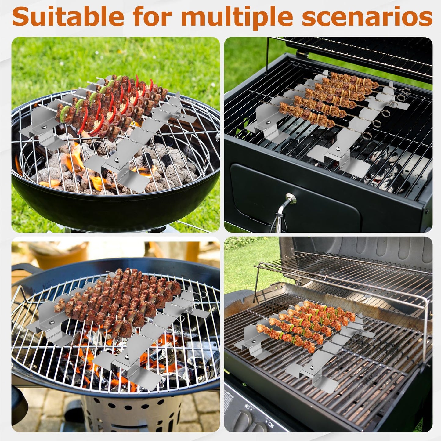 2 Pack Stainless Steel Skewer Rack Anti Tip Skewer Holder Set with Reinforced Base for BBQ Kabob Grilling Accessories