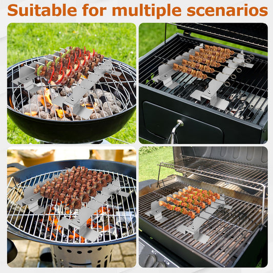 2 Pack Stainless Steel Skewer Rack Anti Tip Skewer Holder Set with Reinforced Base for BBQ Kabob Grilling Accessories