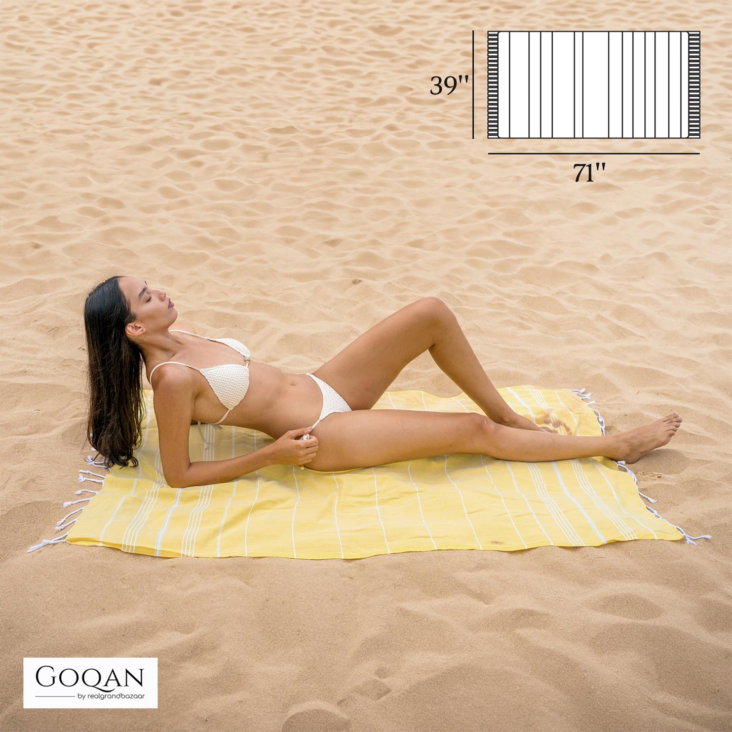 realgrandbazaar GOQAN Turkish Beach Towel 100% Cotton - Quick Dry Towels for Bath, Hostel Travel, Gym, Exercise, Swim, Shower, 39x71 Large - Rapid Dry for Workout Sports, Swimming, Camping -Yellow