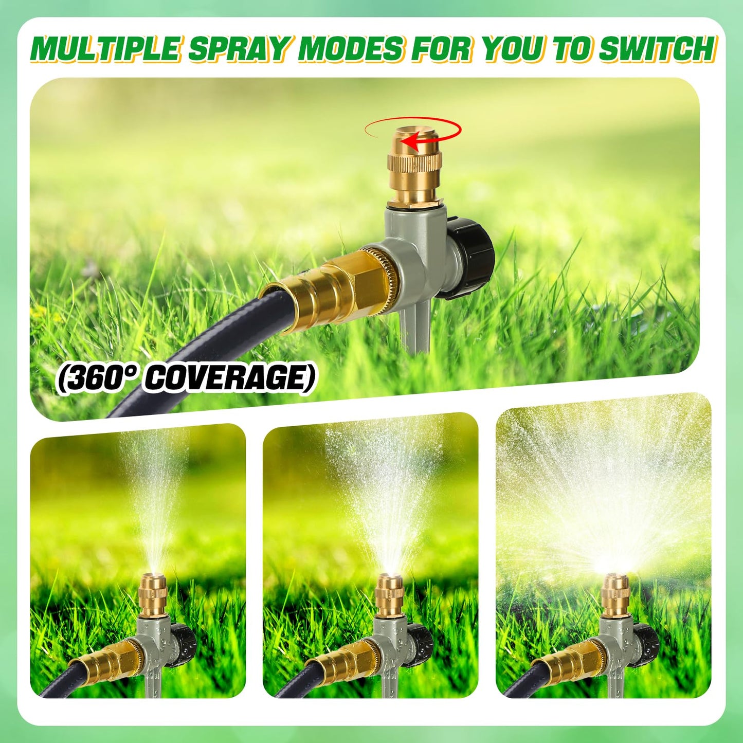 2 Pack Metal Lawn Sprinklers for Yard - 360° Coverage Water Sprinklers, Adjustable Brass Nozzle with Aluminum Alloy Spike Base for Small Garden Irrigation