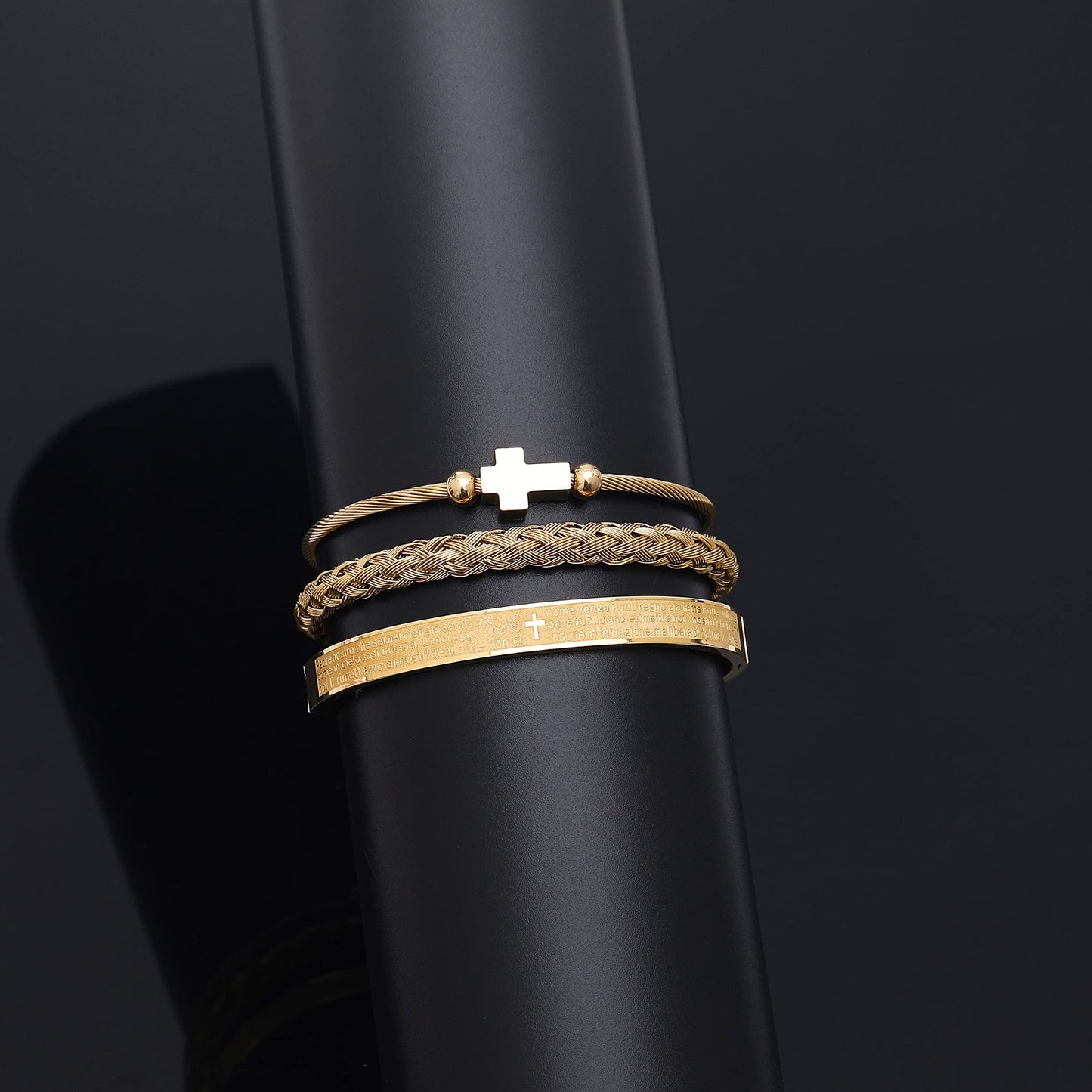 WFYOU 3PCS Stainless Steel Bracelets for Men Gold Roman Numeral Bangle Bracelet Twisted Cable Bracelet Adjustable Cuff Bracelet Mens Luxury Jewelry Bracelets Gifts