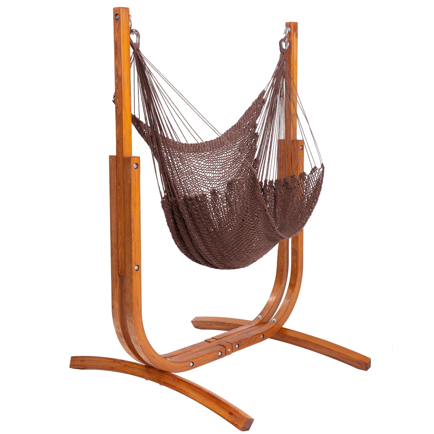 SANIWERKE® Hammock Chair with Stand, Caribbean Hammock Chair and Laminated Wooden Stand Combo, Sturdy Design, 400LBS Capacity, 70x50Inches, Jumbo Haven Lounger for Indoor Outdoor (Rich Mocha)