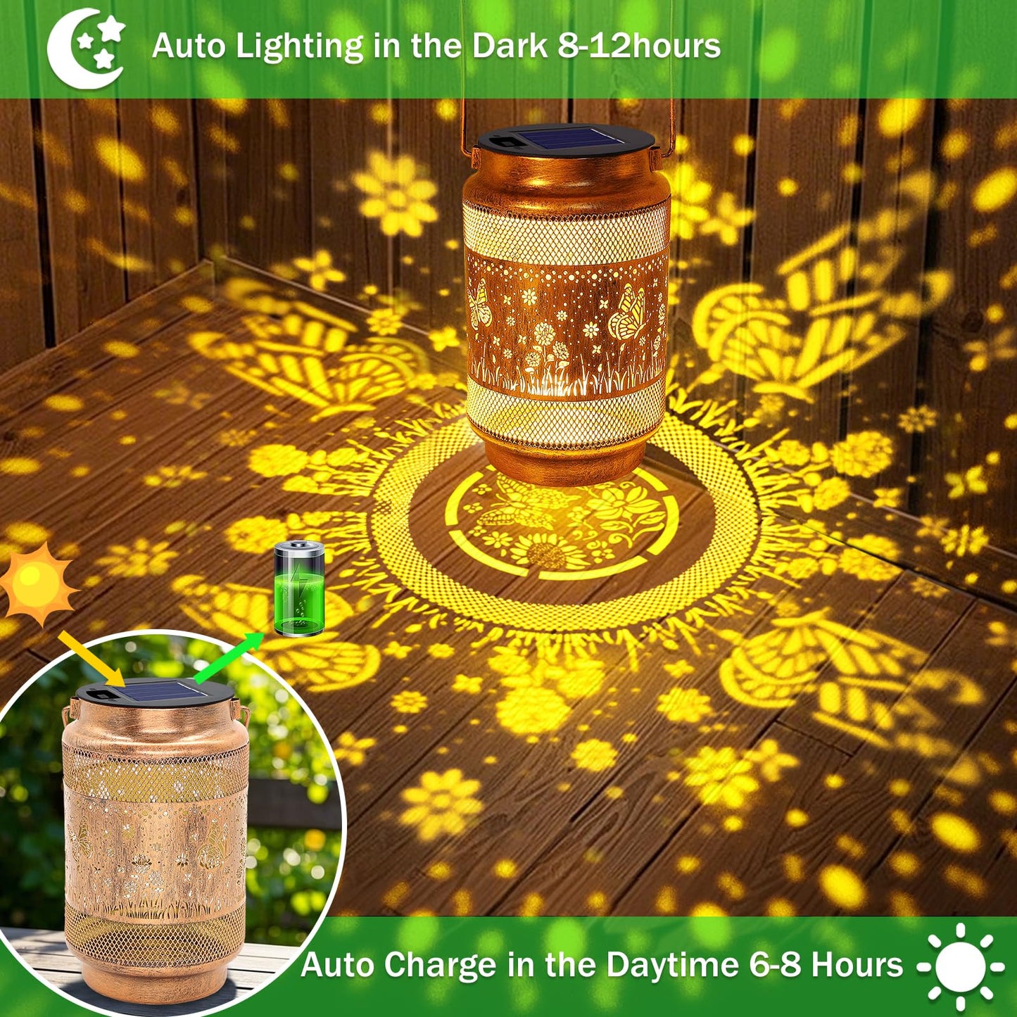 2 Pack Butterfly Solar Lanterns Outdoor Waterproof Garden Decor, Gifts for Mothers Day Women Mom Grandma Birthday, Metal Hanging Solar Lights for Outside Yard Patio Pathway Backyard Porch