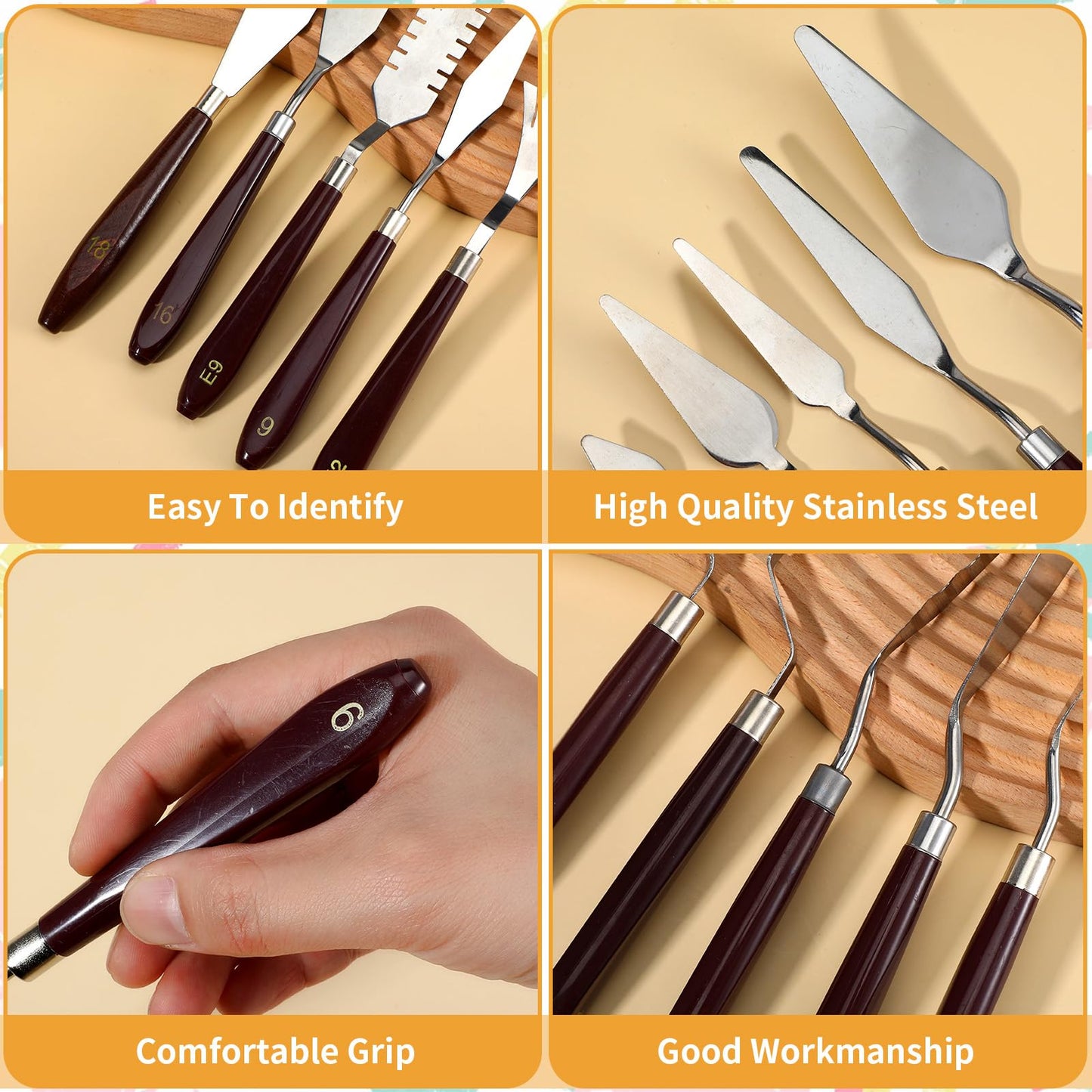 MBAIYO 27 Pcs Palette Knife Set, Stainless Steel Painting Knife Set Wood Handle Palette Knives Paint Spatula Pallet Knives for Acrylic Paint Tools for Canvas Oil Painting Mixing and Texturing