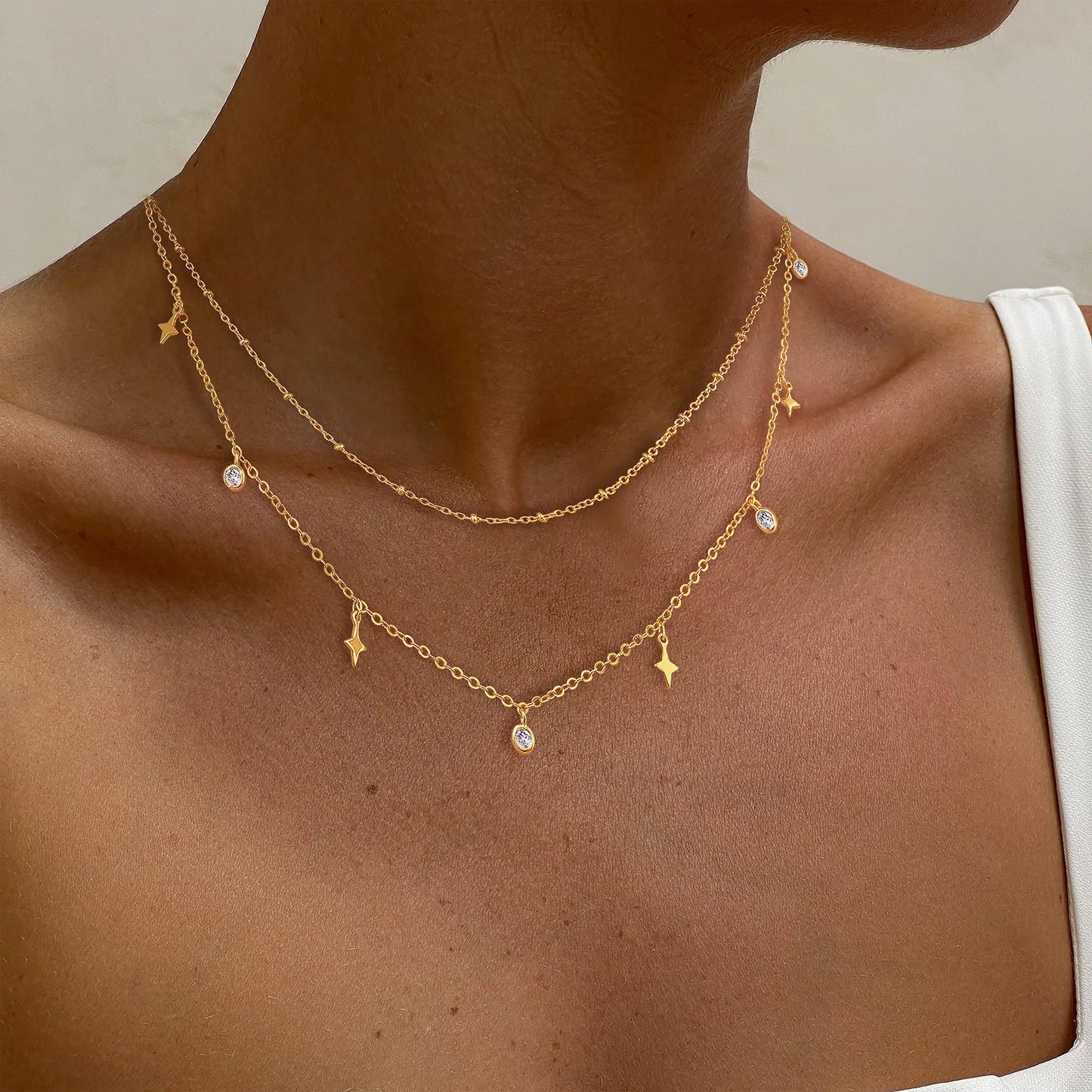 SELFROSE Layered Gold Necklaces For Women,Dainty Charm Chain Necklace Stack Gold Plated Choker Necklaces For Women Trendy Simple Charm Layered Necklace Set Fashion Accessories Jewelry