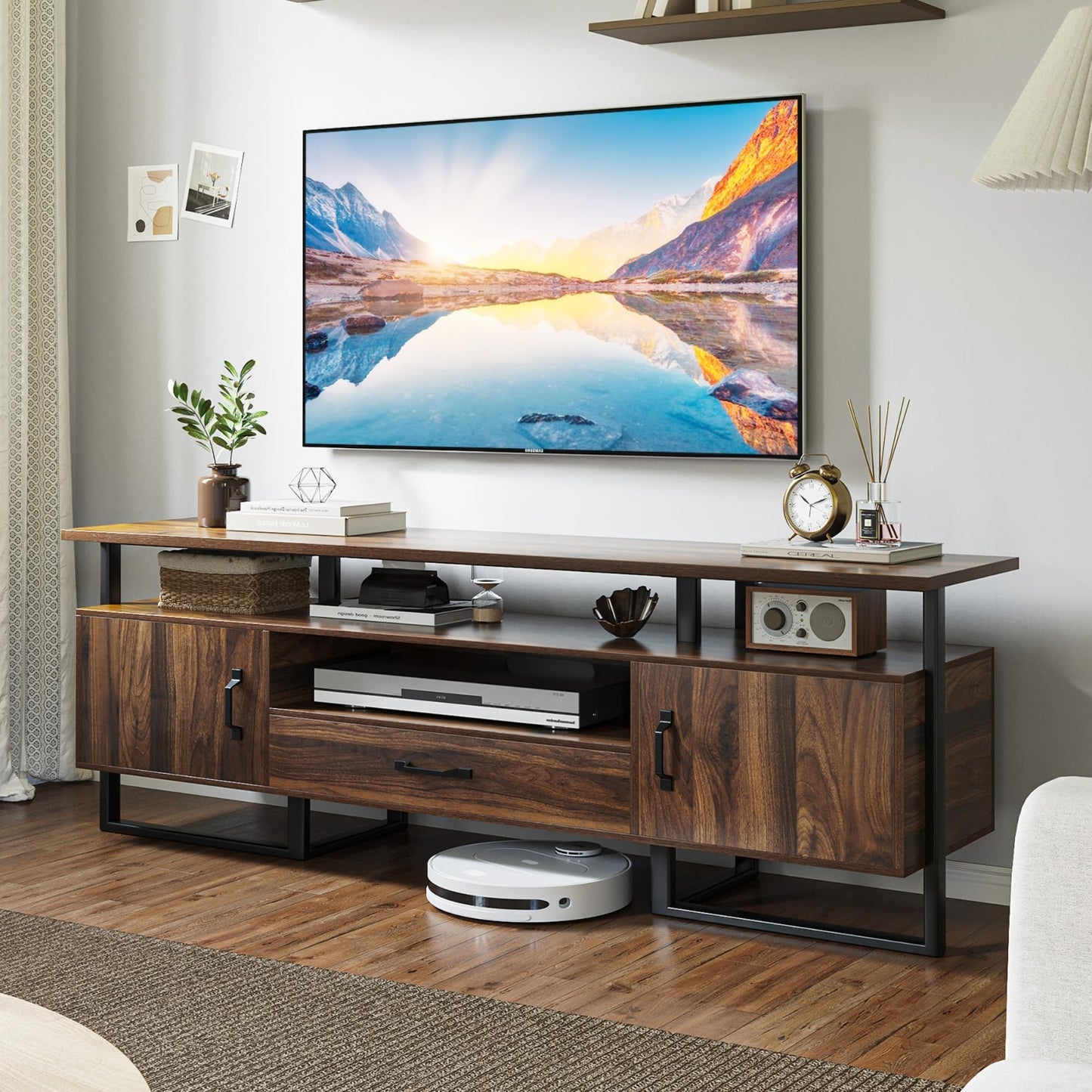 IDEALHOUSE 70 inch TV Stand for TVs up to 75", Industrial Entertainment Center with Storage Drawer and Open Shelves, TV Console Media Cabinet for Living Room, Bedroom, Rustic Brown