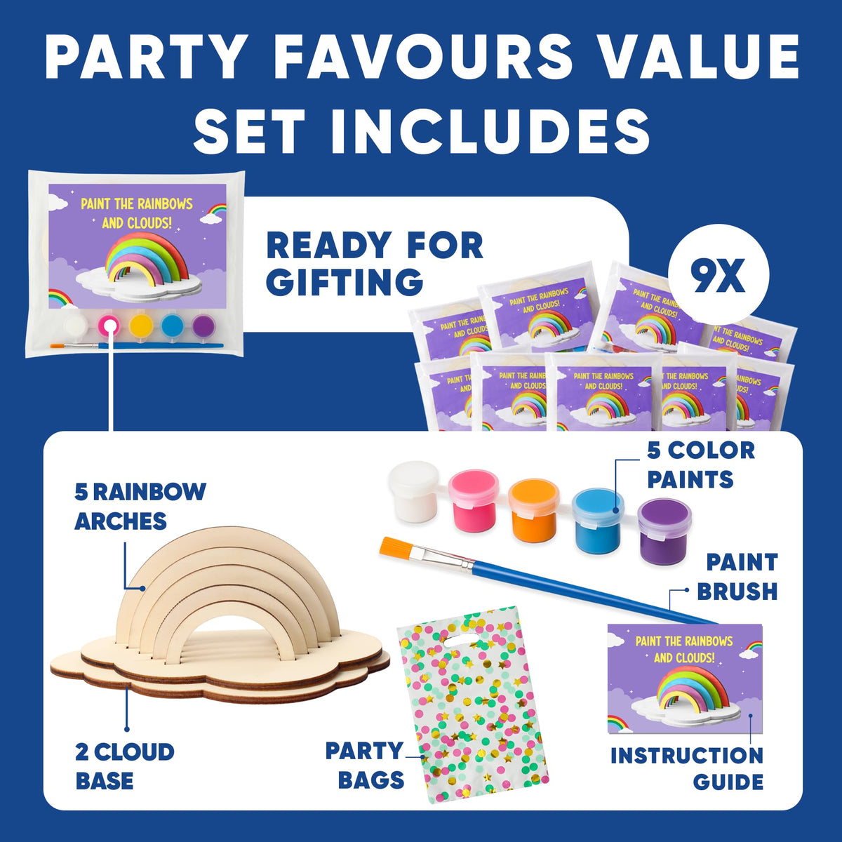 CRAFTY HAPPITOYS Set of 9 DIY Rainbow Craft Painting Set - Easter Gift Craft for Kids 6-8, 8-12 Years Old - Fun Craft Kit - Kids Party Favors
