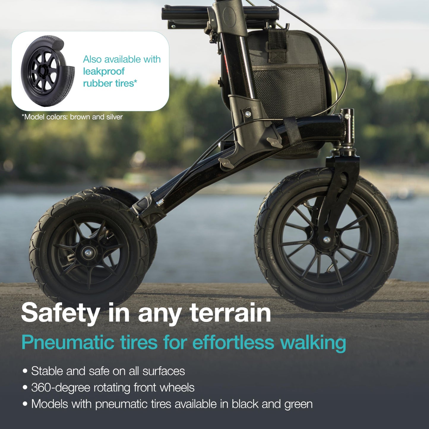 Helavo All Terrain Walker Rollator with 12” Pneumatic Tires – Foldable Outdoor Walkers for Seniors with Seat, Lightweight & Adjustable Height, Shock-Absorbing for Comfort on Any Surface
