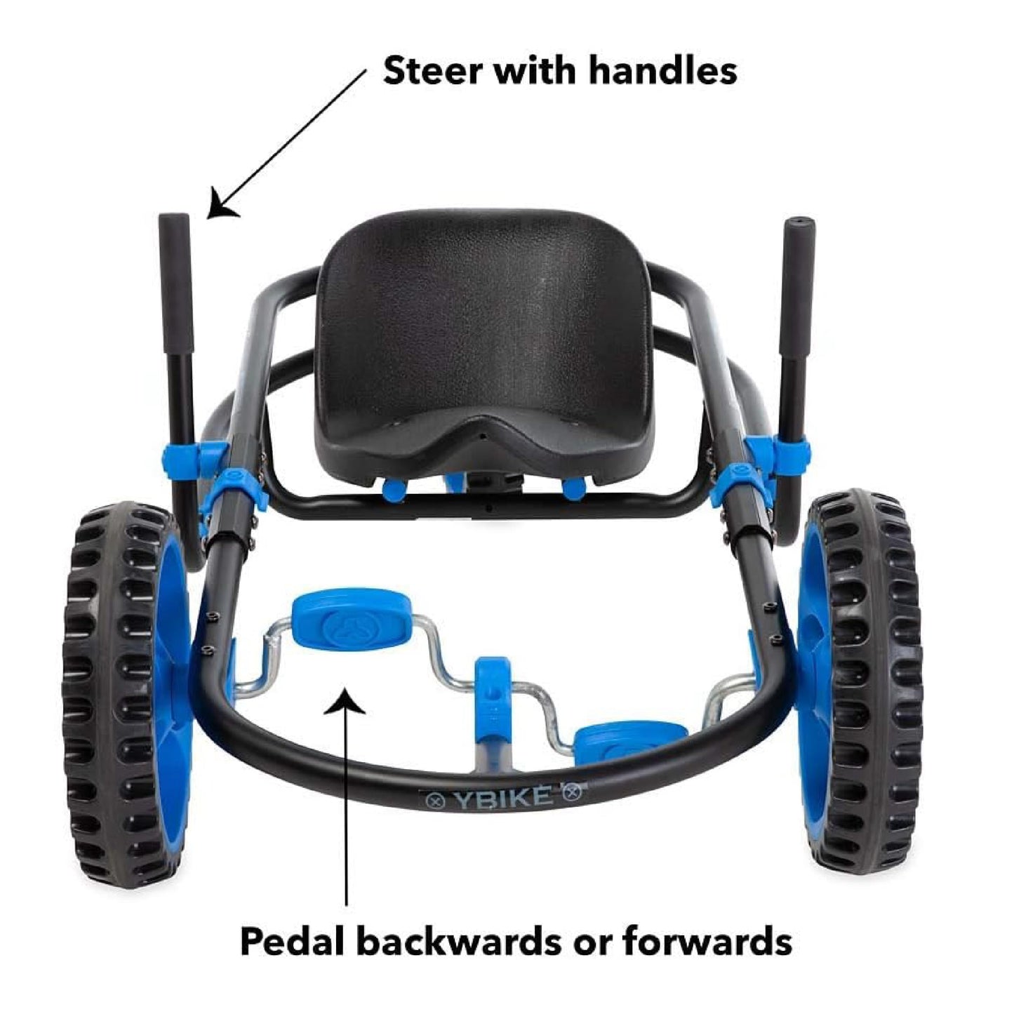 YBIKE Explorer Pedal Car - 3-Wheel Go Kart for Kids, Ride On Toys for Girls and Boys, Ages 4 & Up, Steer with Handles, Adjustable Frame & Seat, Up to 155 lbs, Blue & Black