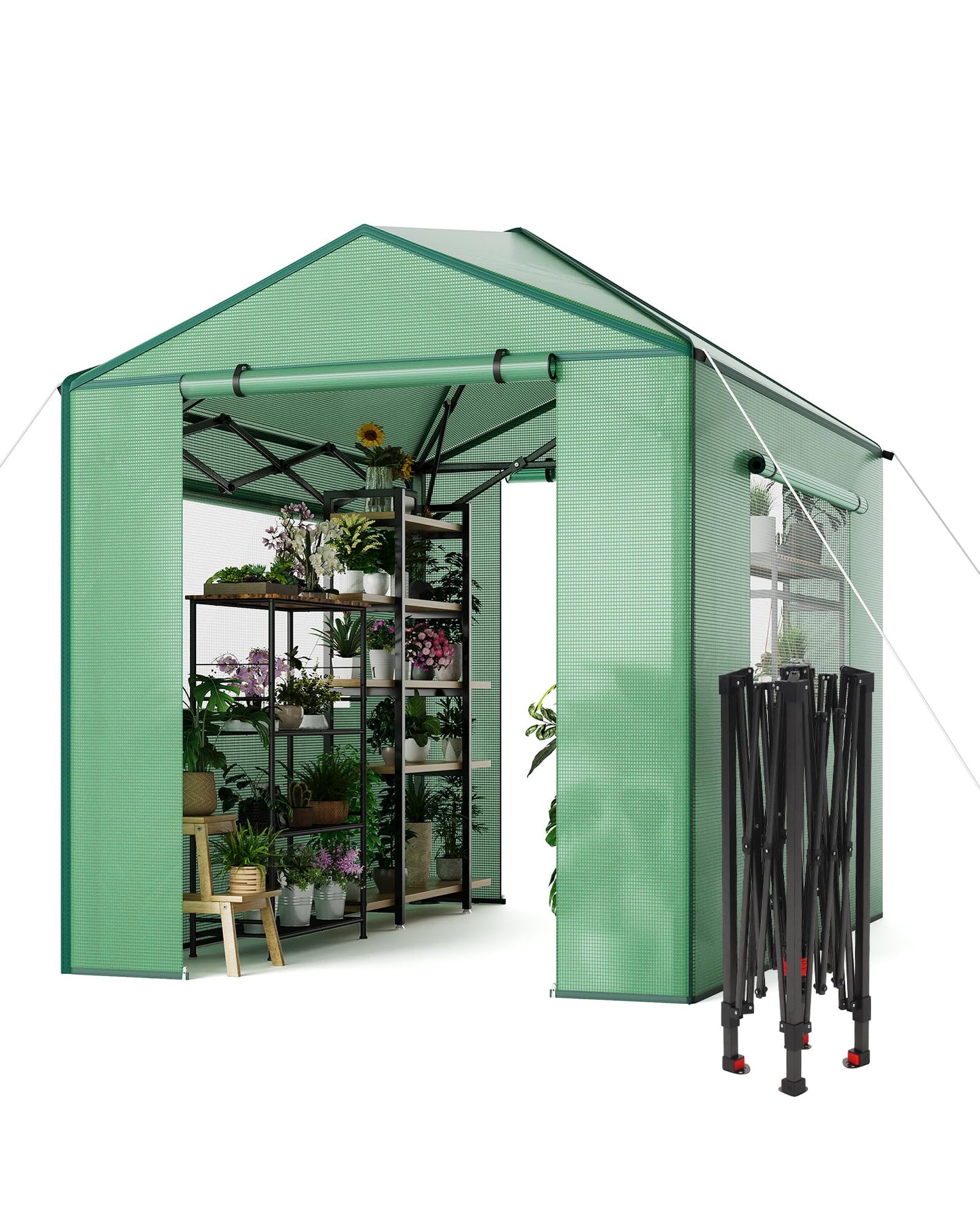 8x6 ft Portable Greenhouse for Gardening, Walk-in Plant Houses for Winter Protection, Durable PE Cover Greenhouse Kit for Indoor & Outdoor Use, Zippered Doors