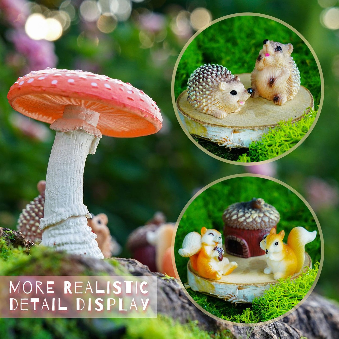 Delighture Fairy Garden Accessories, 7 Pieces Squirrel & Hedgehog Resin Figures with Acorn & Mushroom, Handmade Miniature Decor, Garden Miniatures and Home Decorations, Perfect DIY Gift