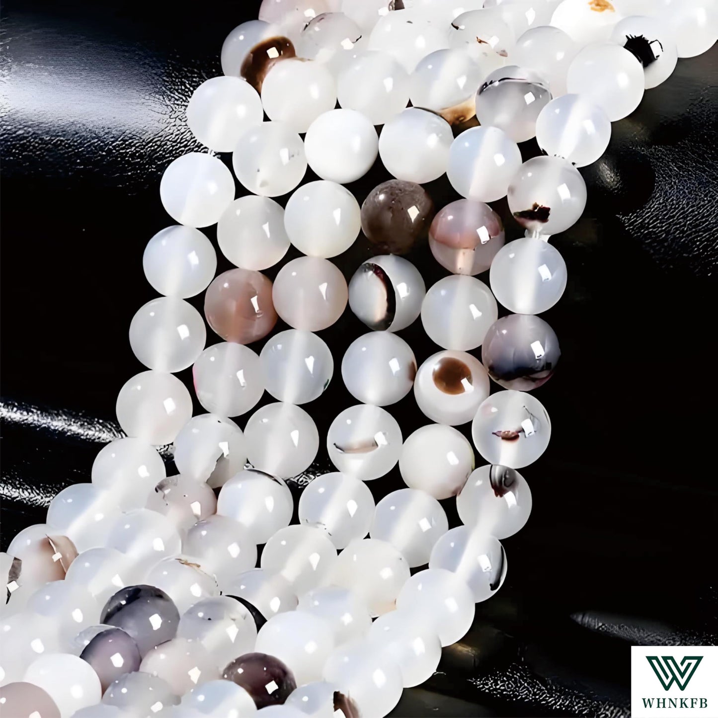 WHNKFB 6mm 100PCS Natural Black Flower Agate Round Beads, Gothic Dendritic Loose Gemstone Beads for Jewelry Making Craft - 4mm 6mm 8mm 10mm Options with Free Elastic Cord