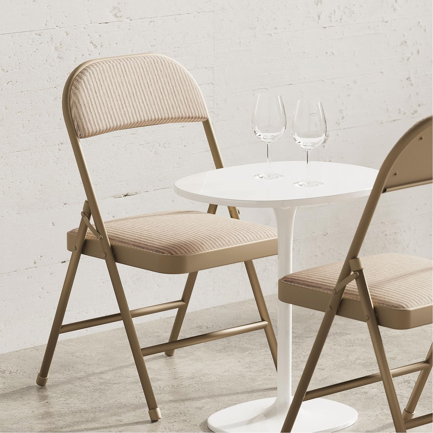 Nazhura 4 Pack Folding Chairs, Fabric Dining Chair Set with Padded Cushion and Back, Indoor Outdoo Seat for Home Office Events Wedding Party (Oatmeal Strip Fabric Seating)