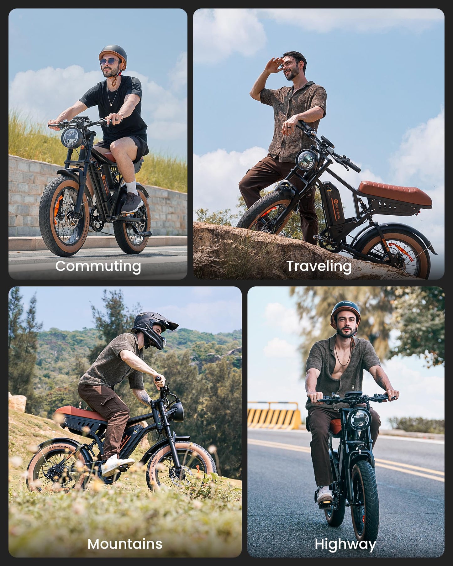 R6 Retro Electric Bike for Adults 1500W Motor, 20MPH, Max 75 Miles Electric Motorcycle, 20" Fat Tire Electric Dirt Bike, Shamano 7-Speed E-Bike Full Suspension, R/L Turn Headlight