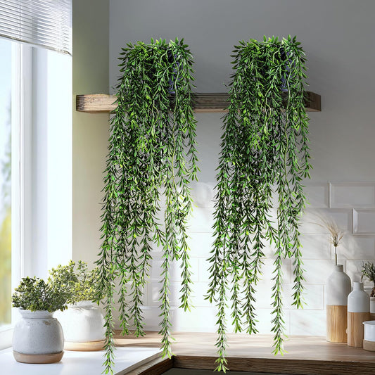 Yarmare Artificial Hanging Plant 2 Pcs Faux Plant Ivy Vine Faux Eucalyptus Vines Fake Potted Greenery for Wall Living Room Home Shelf Office Bathroom Outdoor Indoor Decor (Type 4)