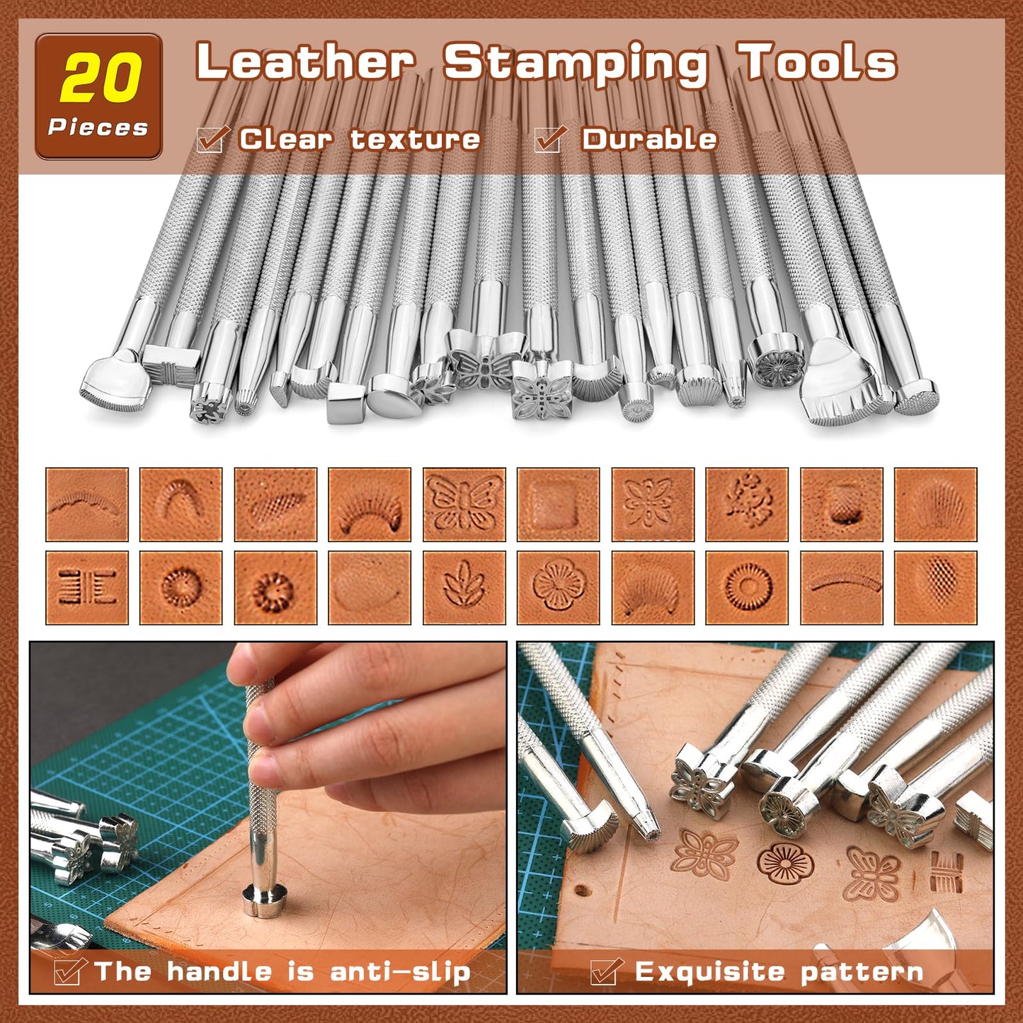 TLKKUE Leather Working Tool Leatherworking Tool Kit with Custom Storage Bag for Carving Punching Sewing Stamping, Essential Supplies for DIY Leather Crafts