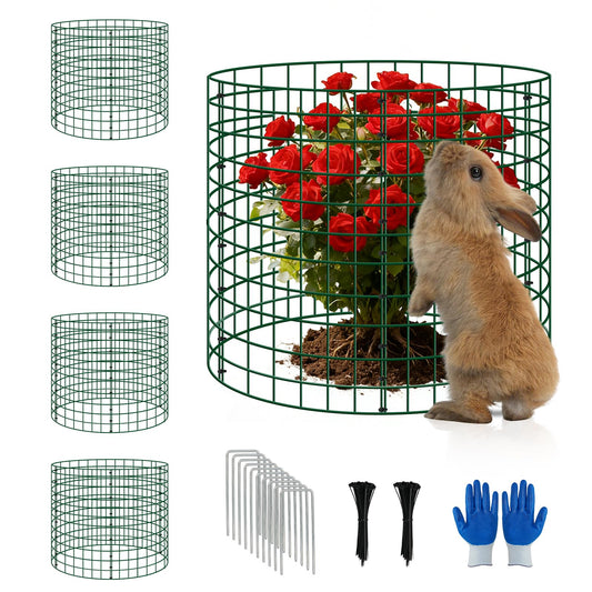 4 Pack Plant Protectors from Animals, 12''x12'' Metal Plant Cages for Outdoor Plants, Garden Plant Protector with Stakes & Zip Ties, Keep Rabbits Squirrels Out, Plant Cage for Flowers Vegetables