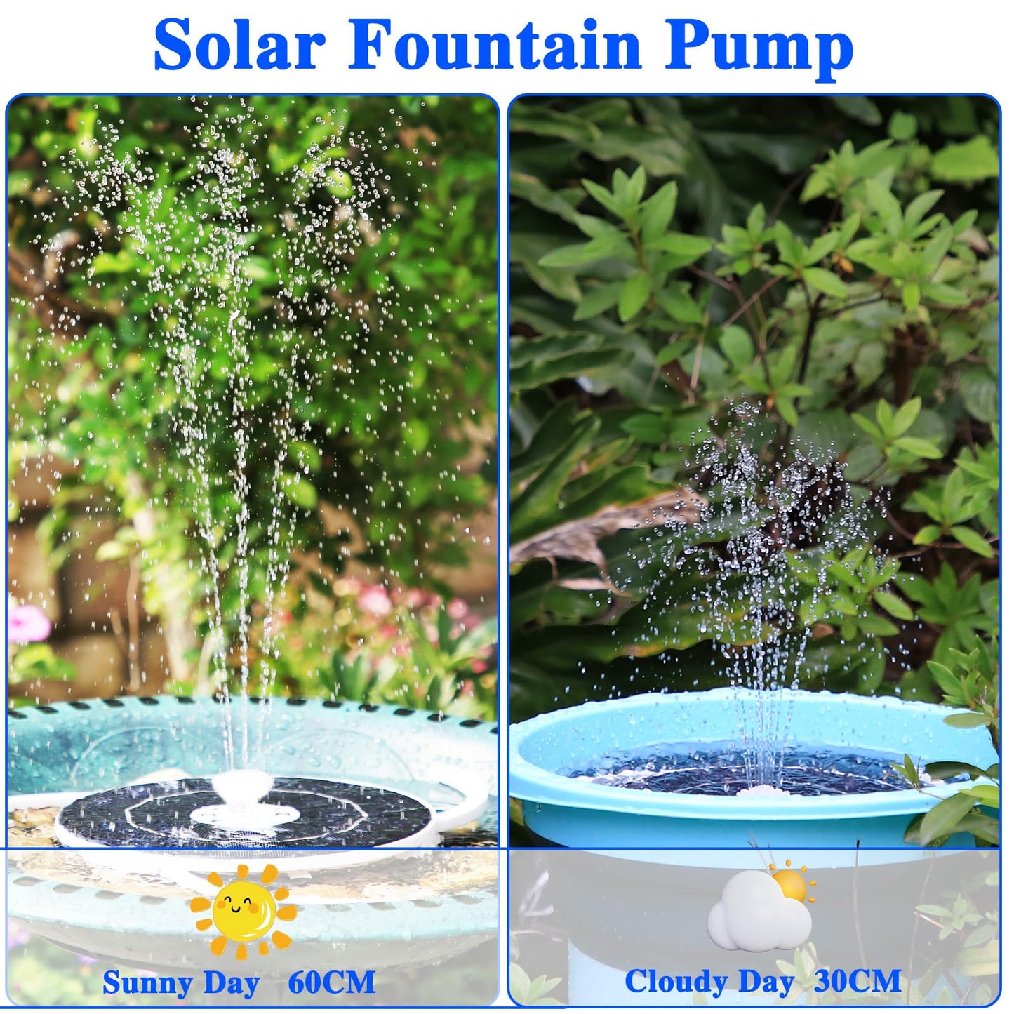 AISITIN 6.5W Solar Fountain for Bird Bath with 3000mAh Battery & Color Changing LED Light, 3 Anti-Drift Fixed Bracket & 8 Nozzles, Solar Water Fountain for Bird Bath, Garden, Pond, Patio, Courtyard