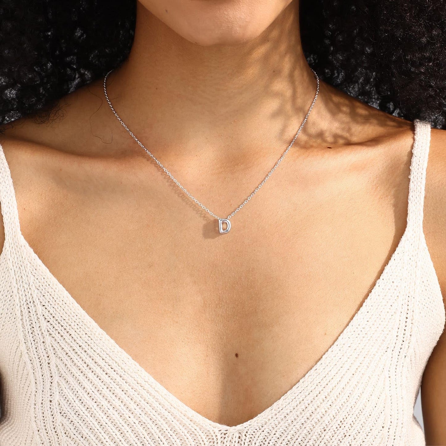 CUEZIY Bubble Silver Letter Necklace Initial Necklaces for Women Dainty Personalized Charm Pendant Name Necklace Cute Non Tarnish Fashion Accessories Teen Gift Trendy Stuff Silver Jewelry Gifts