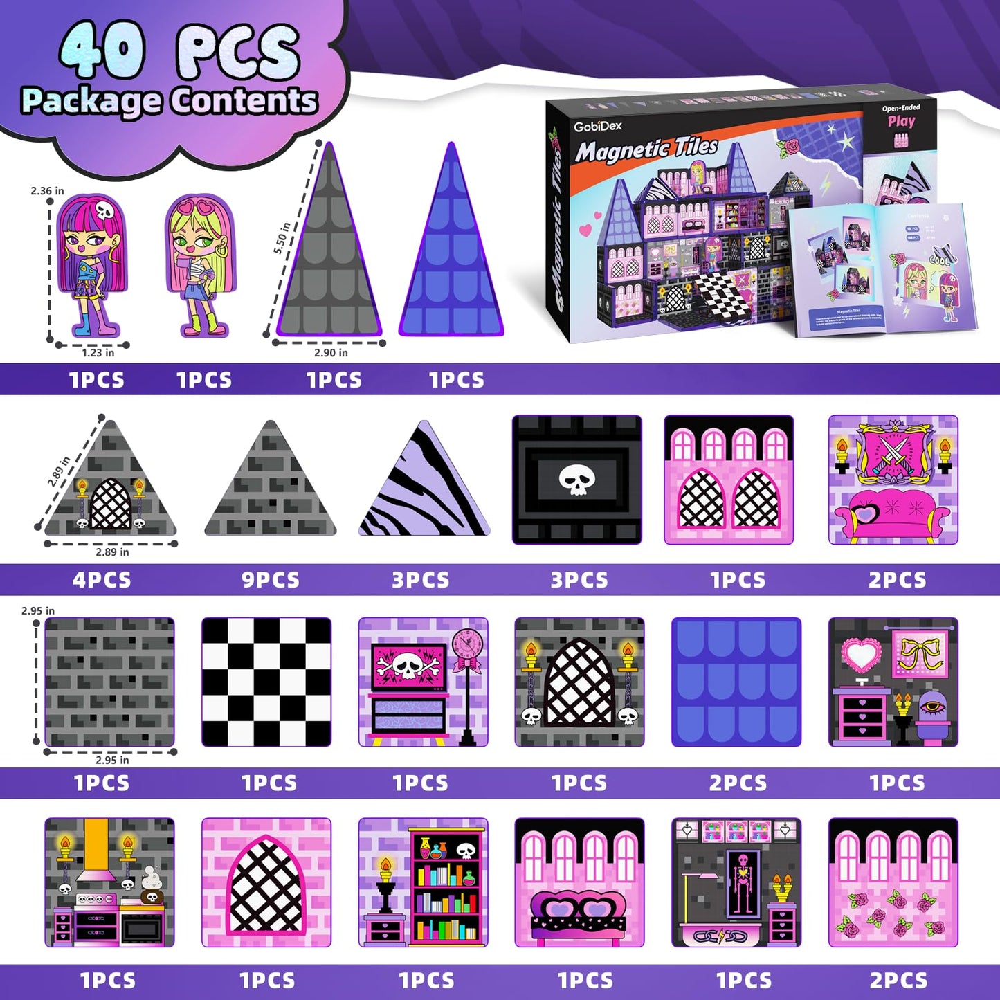 GobiDex Magnetic Tiles Doll House Building Toys, Monster Magnetic Blocks for Kids Ages 3-8,STEM Magnet Toys Birthday for 3+ Year Girls,Haunted Castle Playset