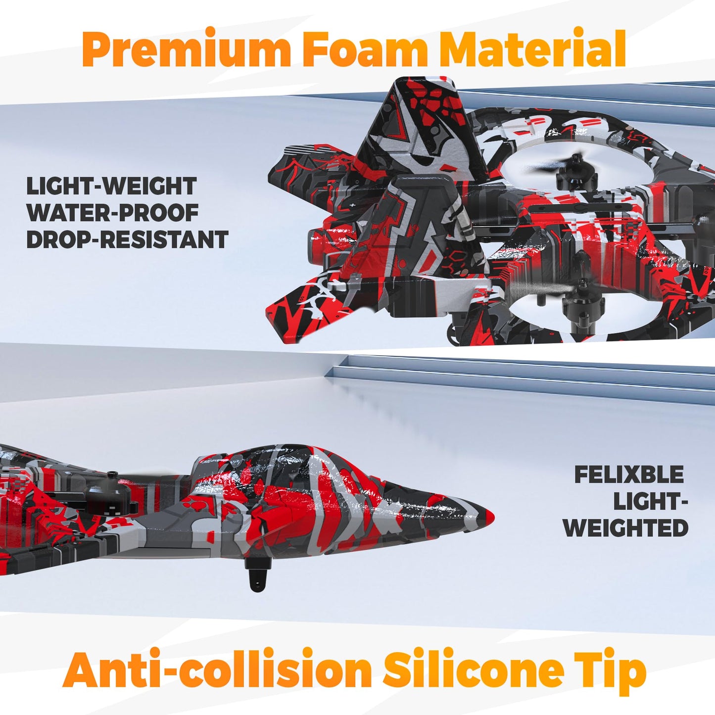 BEZGAR RC Plane, Foam Remote Control Airplane, Drone for Kids, RC Aircraft for Boys and Girls, Fighter Jet Helicopter with LED Lights, Altitude Hold, 360° Flip Stunt Rotation, Toy Airplane Red