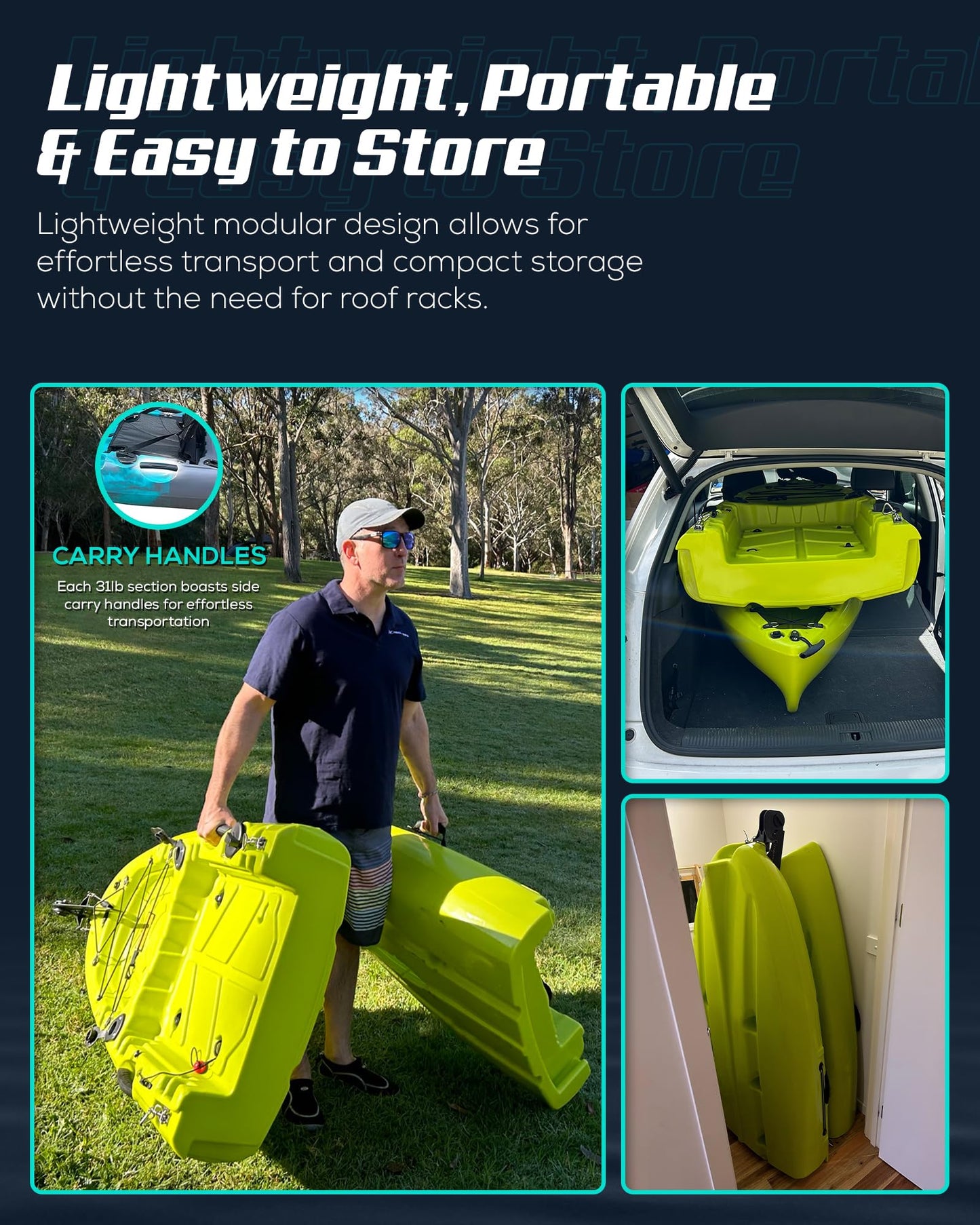 Reel Yaks Raptor Modular Fishing Kayak - Propeller Drive, 9.5ft, 380 lbs Capacity, Cyan Gray - Pedal Fishing Kayaks for Adults & Youth, Sit on Top, Compact Storage, Lightweight, Easy Transport