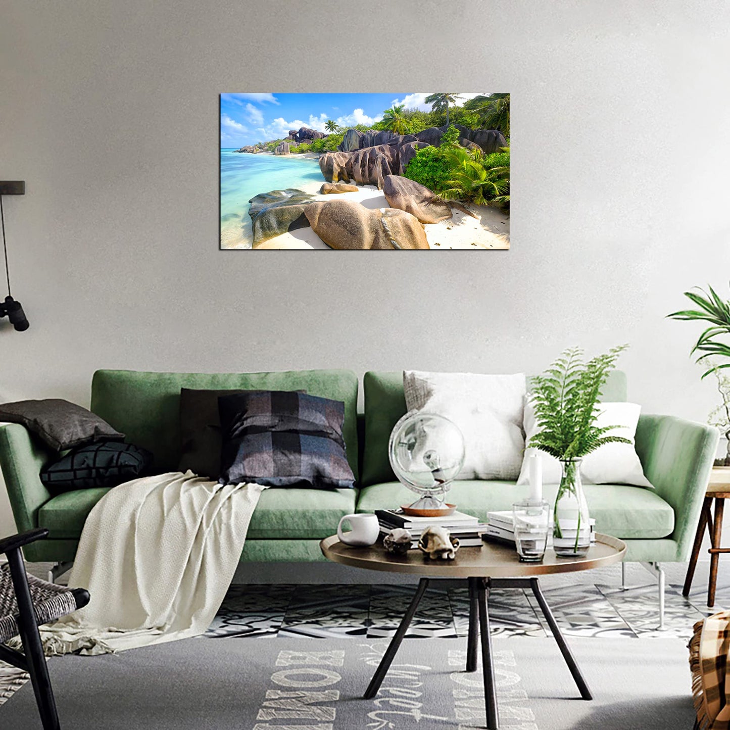 YYYYHPP YP0775 Beach Wall Art Picture Wall Art Stone Coconut Trees on Sands Beach Seascape Scenery Painting Nature Picture for Bedroom Home Office Wall Decor