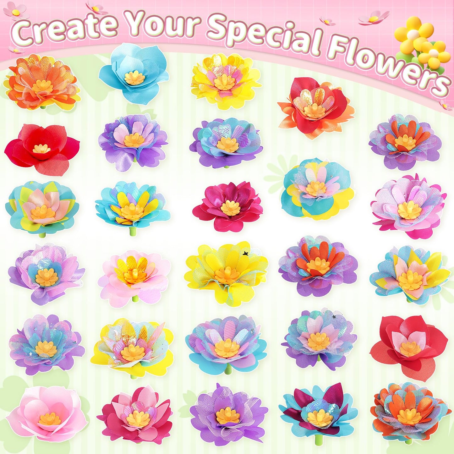 Euclidean Cube Flower Bouquet Making Kit, DIY Flower Bouquets Craft Toys for Kids, Arts & Crafts Educational Activity Set for Girls Toddler, Birthday Gift for 4 5 6 7 8+ Year Old Girls and Boys