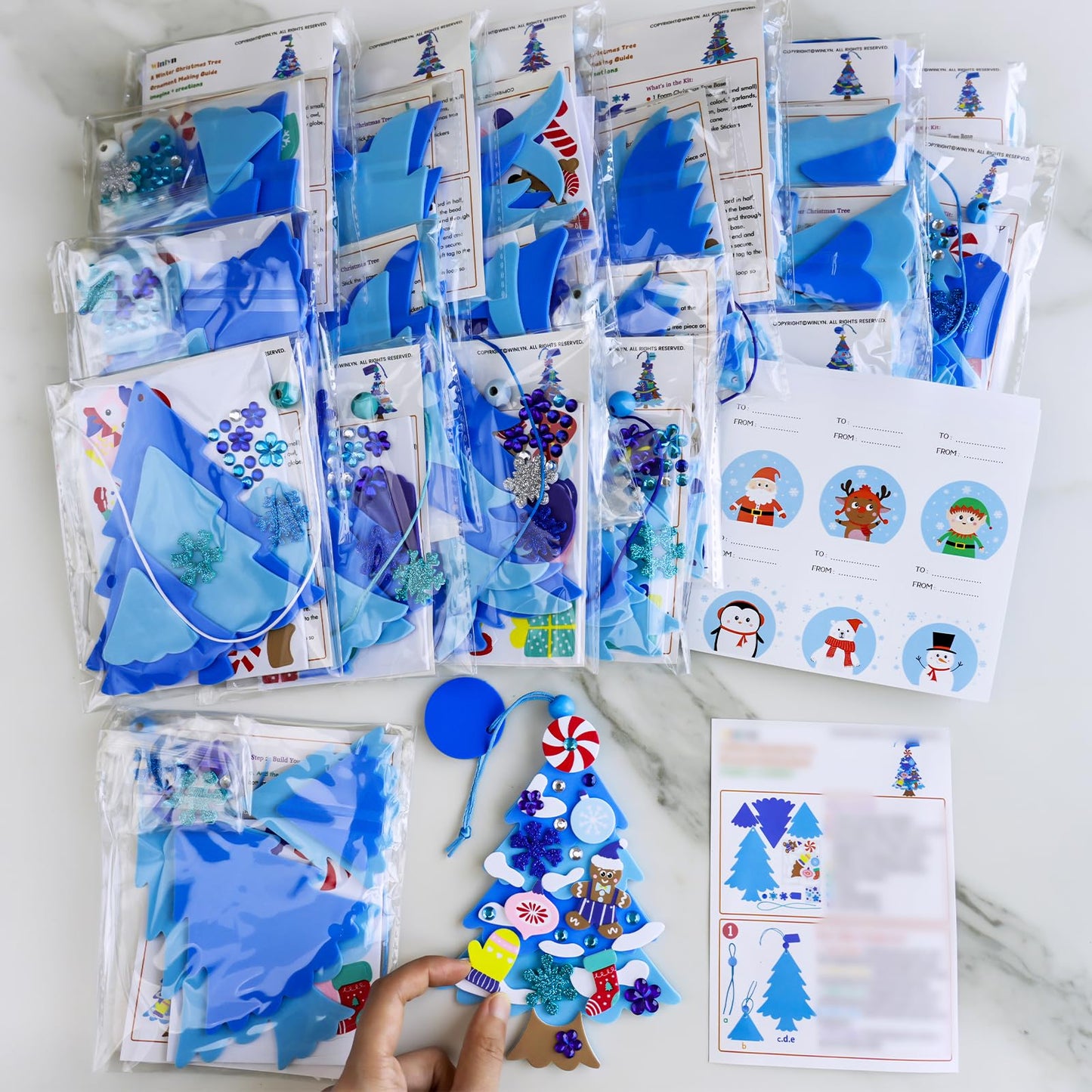 Winlyn 24 Sets Winter Decorations DIY 3D Pine Tree Ornaments Christmas Craft Kits Foam Tree with Festive Snowflake Foam Stickers for Kids Holiday Seasonal Gift Home Classroom Activities Party Favors
