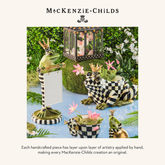 MACKENZIE-CHILDS Fergal Frog on Ball, Cute Frog Statue, Unique Frog Decoration for Bathroom or Living Room