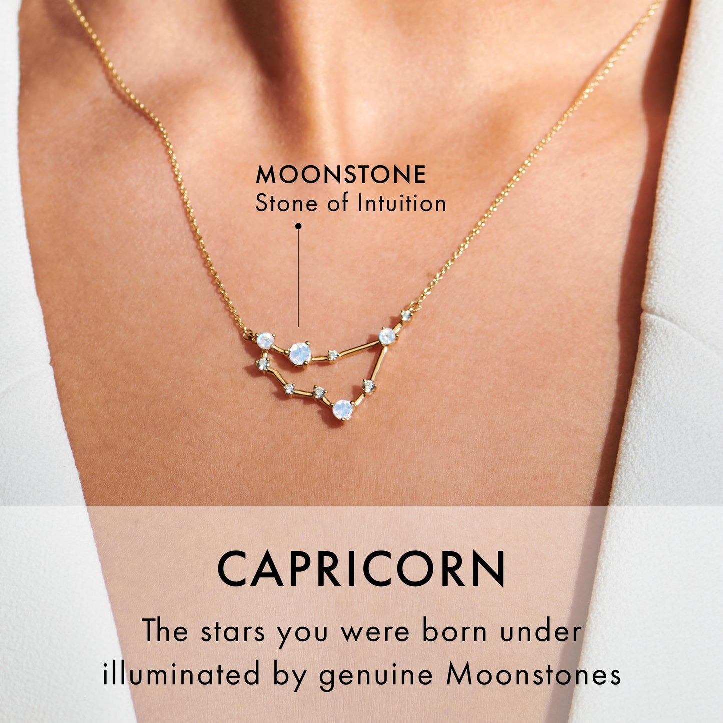 Moon Magic Moonstone Necklace - Capricorn Zodiac Constellation / 925 Sterling Silver - 18k Rose Gold - Yellow Gold Rainbow Moonstone Necklaces for Women/Authentic Rainbow Crystal Jewelry