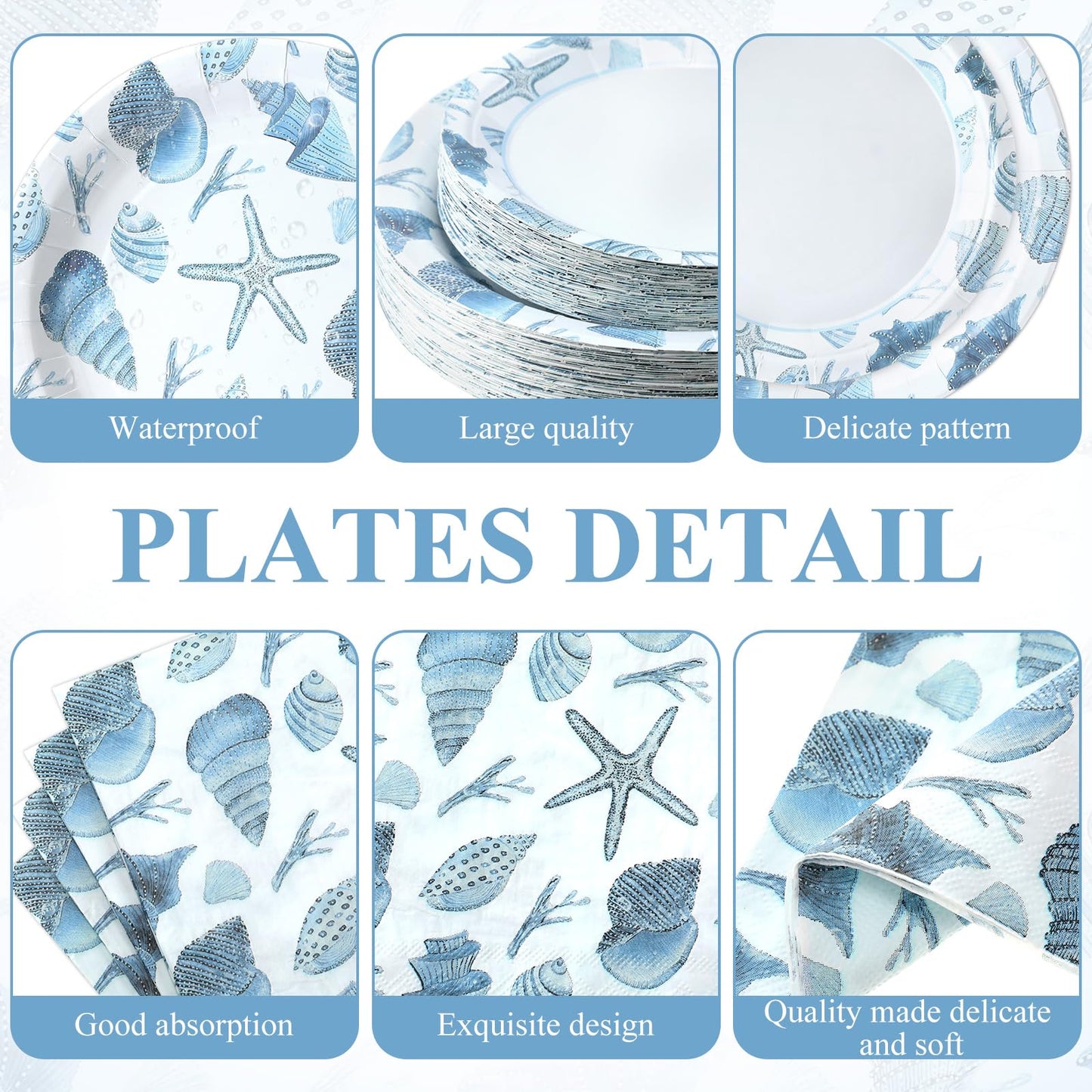 LemonRoad 452 Pcs Ocean Beach Seashell Party Decoration for 50, Coastal Seashell Paper Plates Napkins Cup Tablecloth Cutlery Straw Under The Sea Tableware for Summer Birthday Bachelorette Party Supply