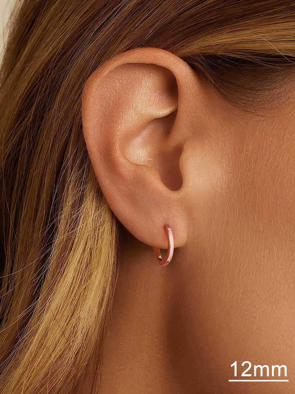 SILVERCUTE 925 Sterling Silver Huggie Hoop Earrings for Women,Hypoallergenic Rose Gold Small Hoop Earring Cartilage Earring Lightweight Huggies Earrings for Women,8/10/12mm