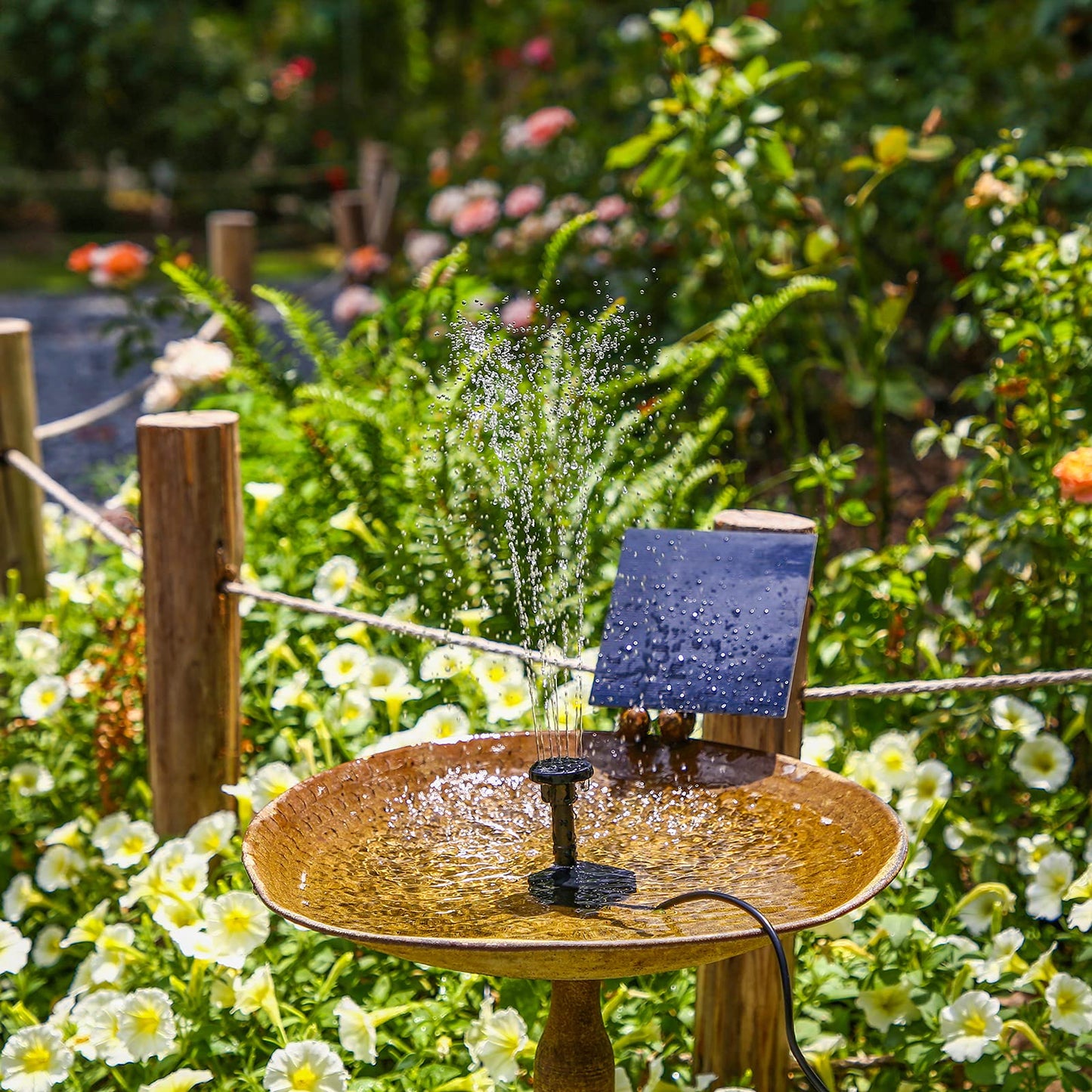 AISITIN DIY Solar Water Pump Kit for Water Feature Outdoor, Solar Powered Water Fountain Pump with 6 Nozzles for Bird Bath, Ponds, Garden, Fish Tank