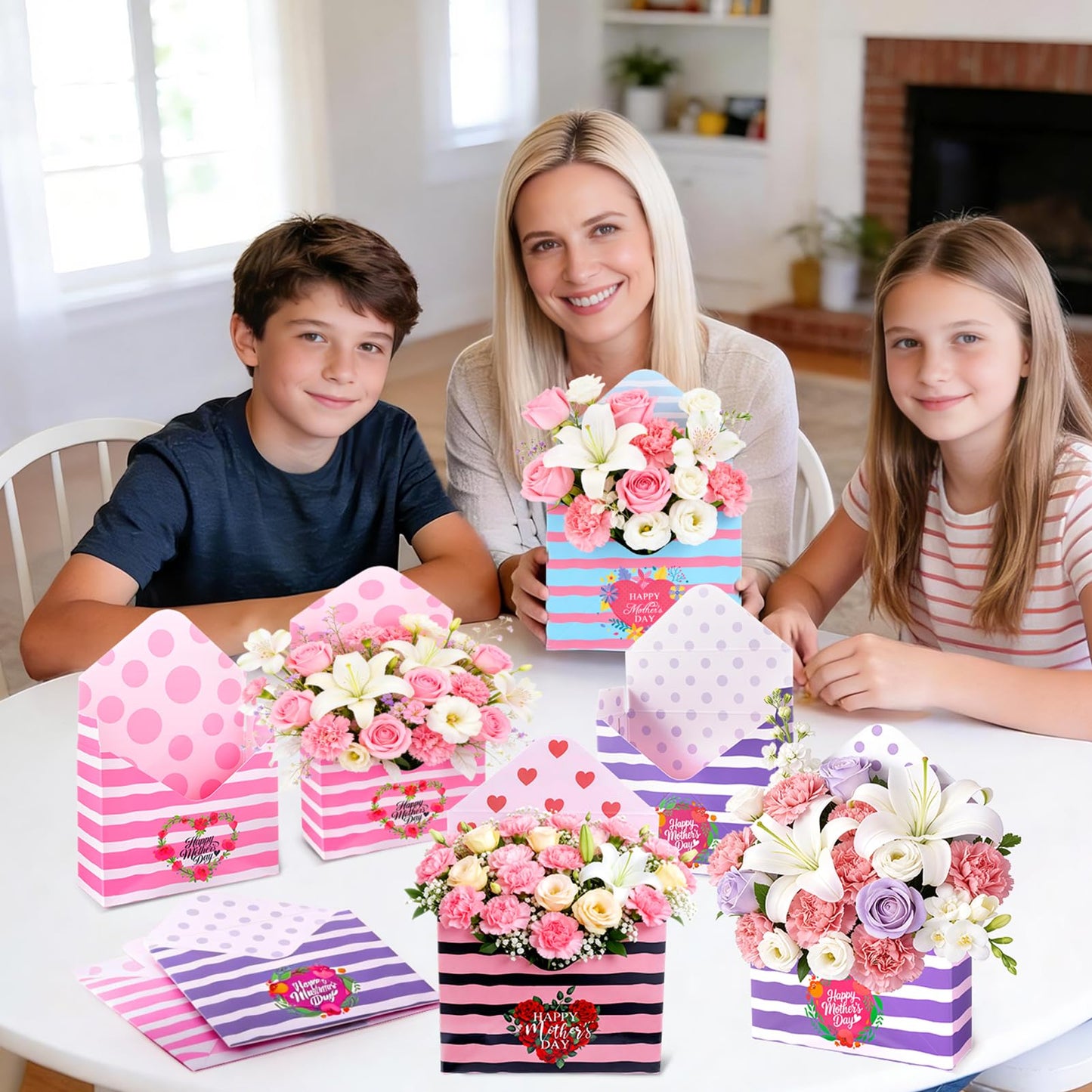 12 Pcs Gifts for Mothers Day Florist Box Mothers Day Bouquet Envelope Boxes Stripe Mother Gifts Floral Envelope Boxes Paper,Flower Bouquet Packaging Gift Box Wrapping for Wedding Birthday Party Decoration
