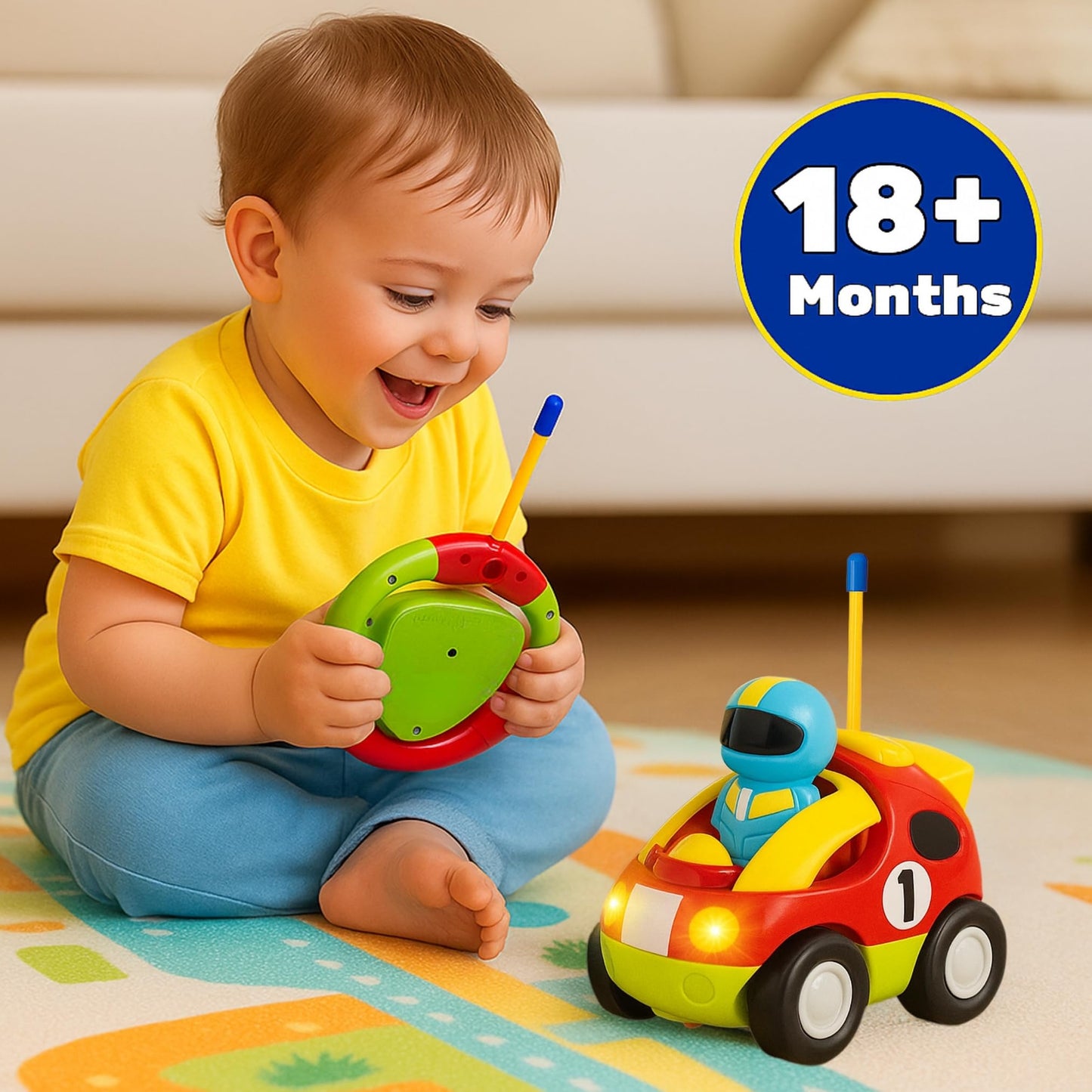 Liberty Imports My First Cartoon RC Remote Control Cars for Toddlers Ages 1-3, Radio Control Toy for Baby, Kids 18 Months+ (Race Car)