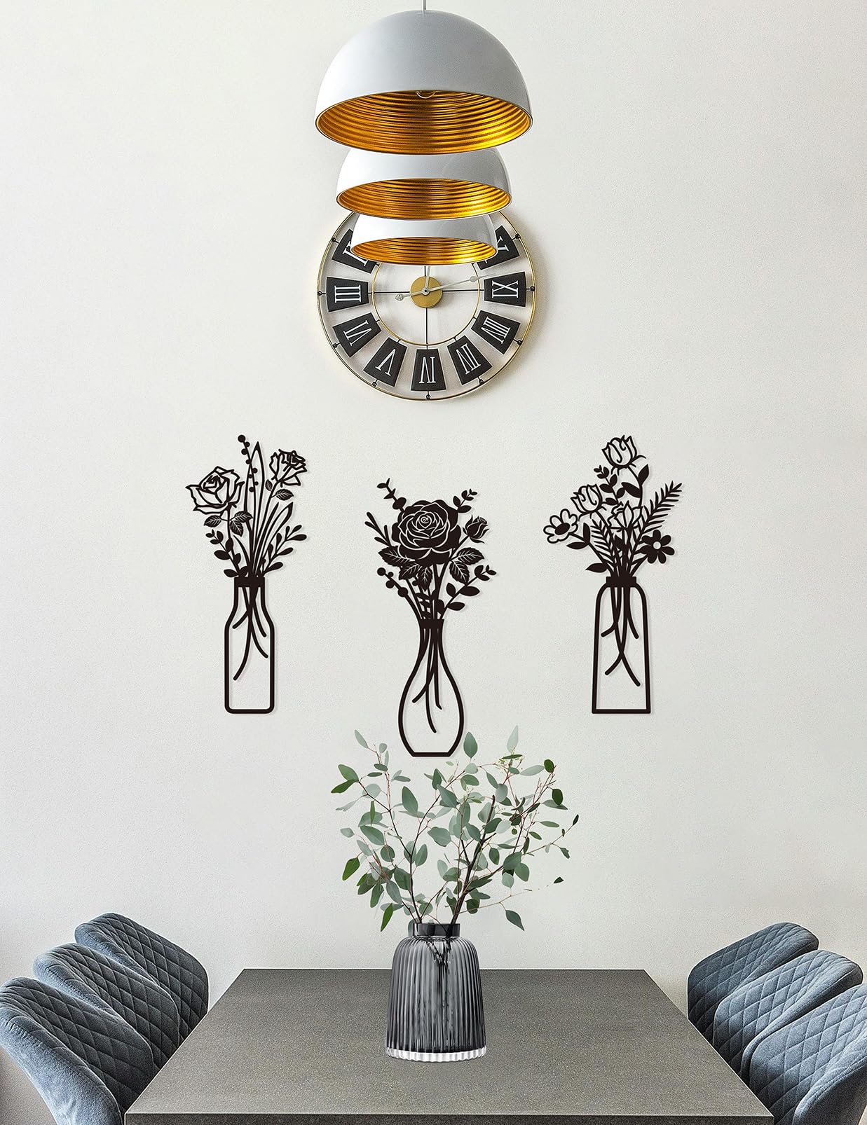 Wcro Metal Flowers Wall Decor,3 Pieces Rose Design Metal Wall Art,Rustic Farmhouse Decor for Garde Living Room Dining Room Bathroom Kitchen,Home Decor Gift (black-rose).